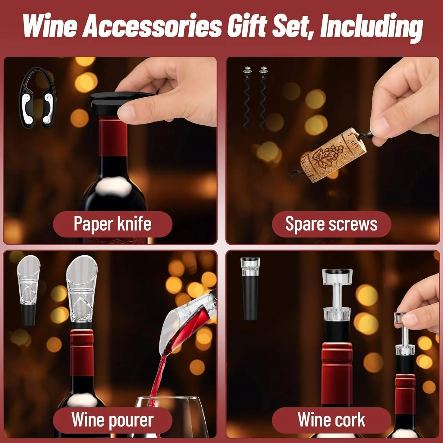 ZUSUZU Sacacorchos Set de Accesorios para Vino 5 Piezas Abridor de Vino de Conejo con Caja Regalo