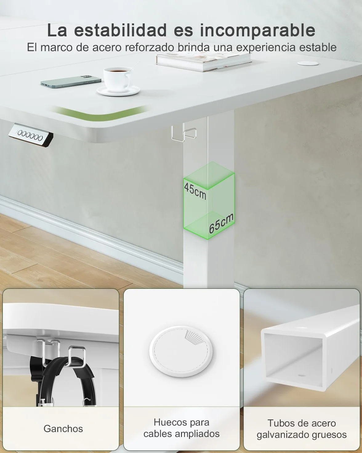 JUMMICO Escritorio Elevable Eléctrico con Cargador USB, Escritorio Regulable en Altura Ergonomica Escritorio de pie Ajustable Smart Panel con Funciones de Memoria, Standing Desk (Blanco, 140 * 60cm)