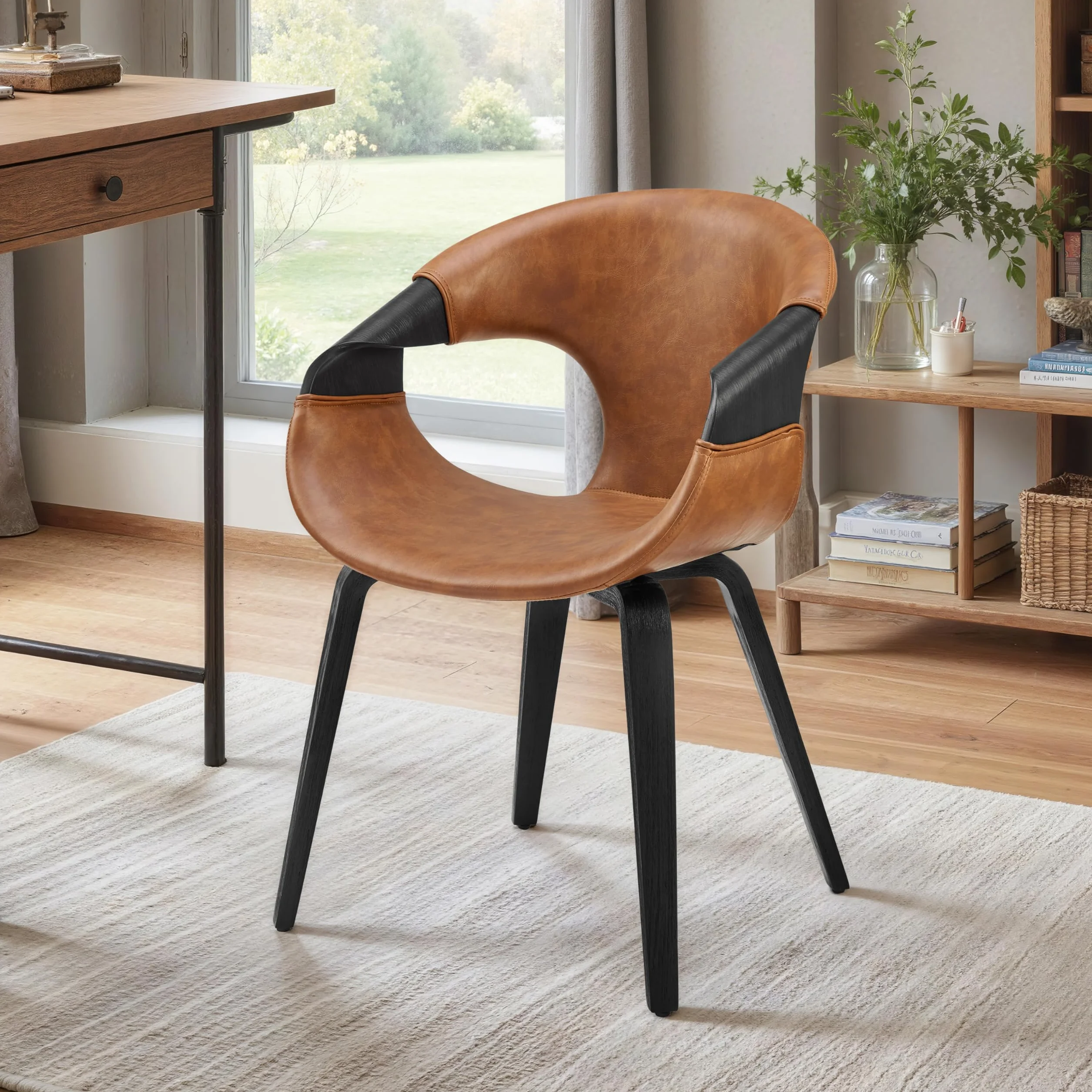 Zouron - Silla de comedor (estilo de madera curva), juego de 1,sillón moderno marrón, silla tapizada de piel sintética, silla de salón con respaldo, silla de cocina, silla de oficina en casa