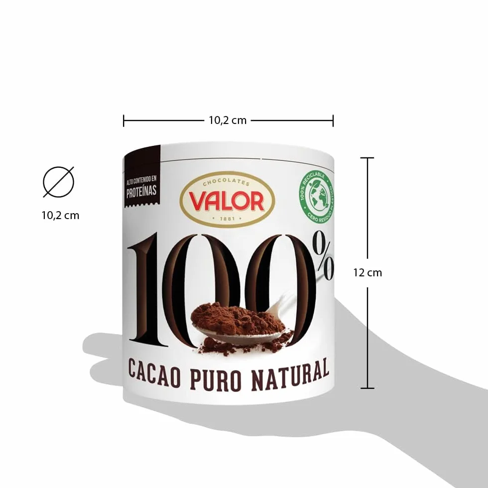 Valor Cacao puro natural 100% soluble en polvo sin azúcares añadidos sin gluten 250 Gramos