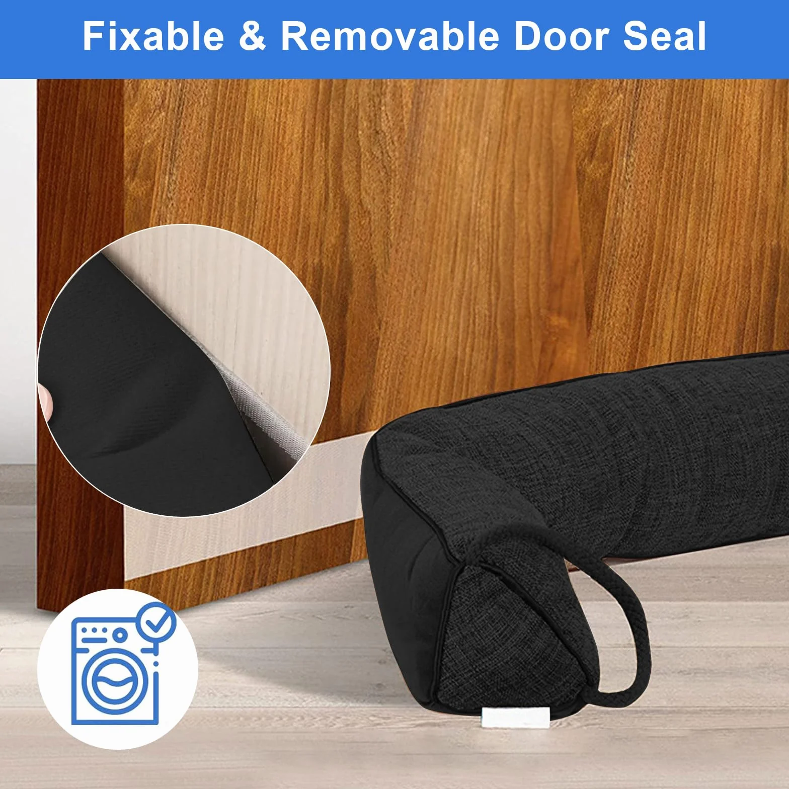 Burlete para puertas - 82 cm de burlete pesado para puertas, burlete para protección, burlete con asas de suspensión para aislar del viento y el ruido de puertas y ventanas, color negro