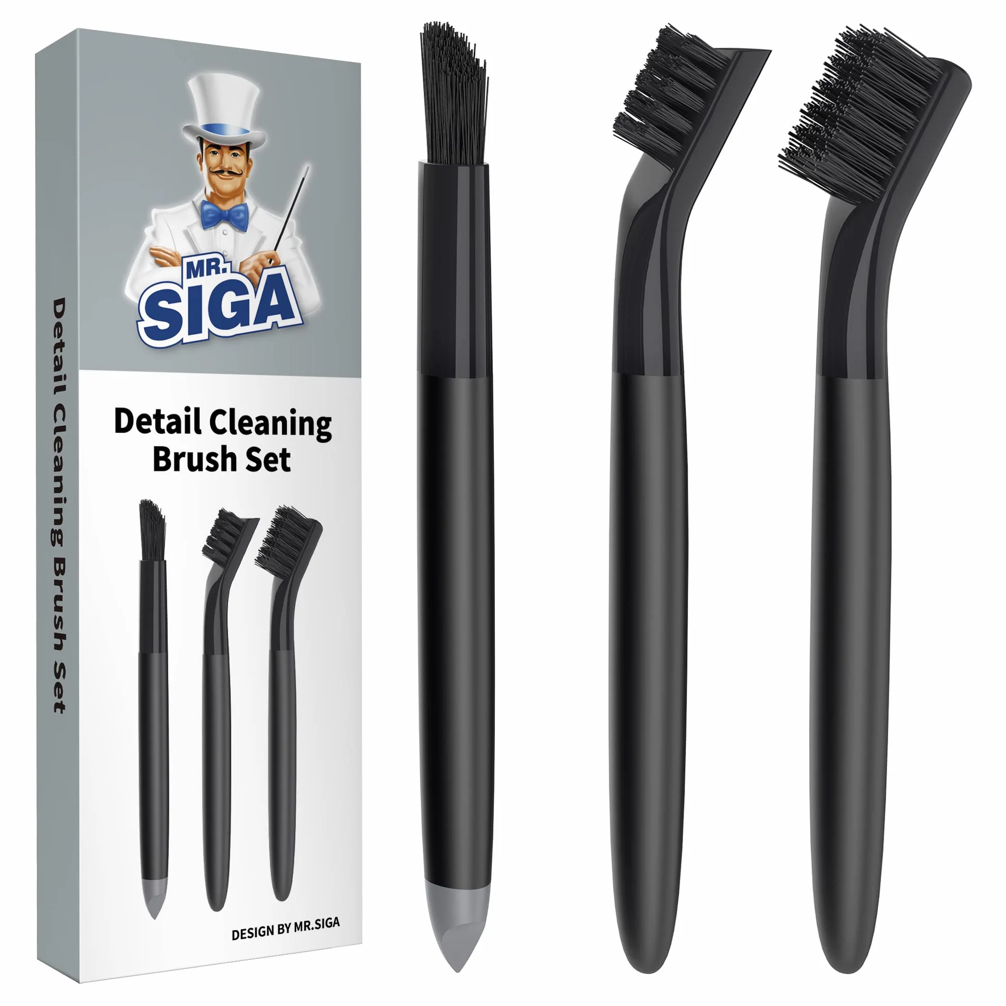 MR.SIGA Juego de Cepillos Limpiadores de Lechada, Juego de Cepillos Limpiadores de Detalle para Azulejos, Fregaderos, Desagües, Cepillo de Lechada para Limpieza de Bordes y Hendiduras