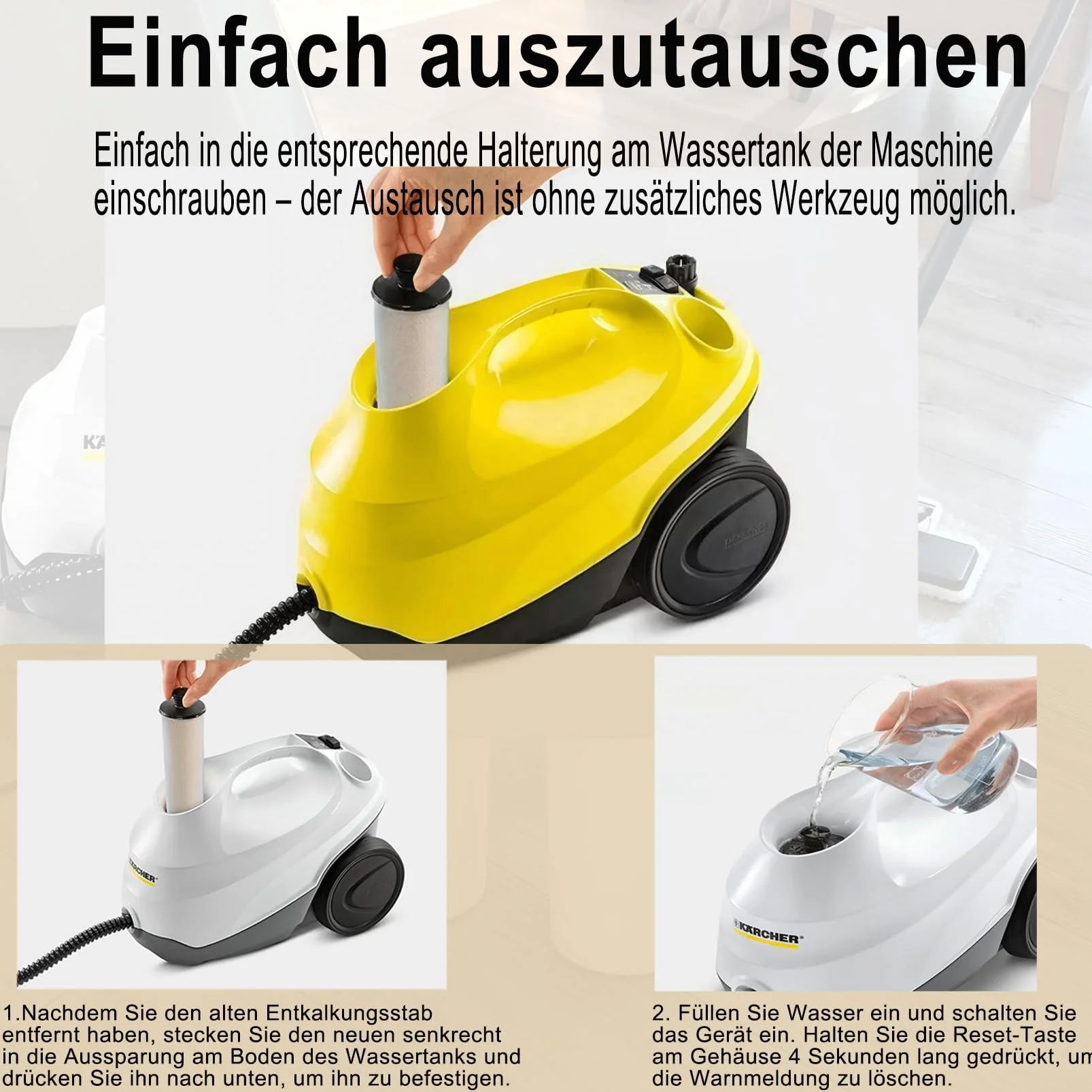 2 cartuchos de descalcificación compatibles con Kärcher SC 2 Upright, SC 3 Deluxe, SC3 Upright limpiador de vapor accesorios, repuesto para 2.863-018.0