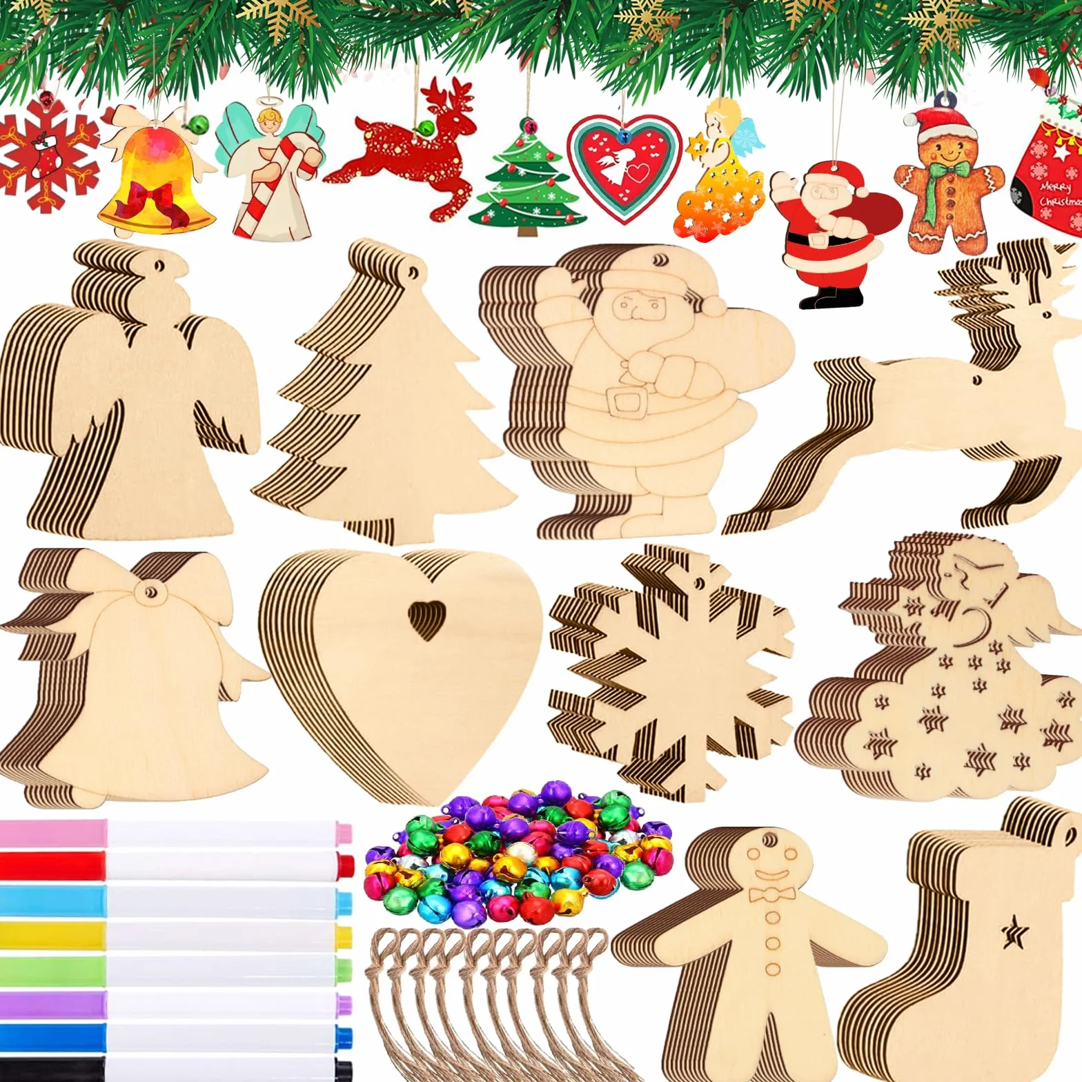 248 Piezas Colgantes de Madera para Navidad, 10 Estilos