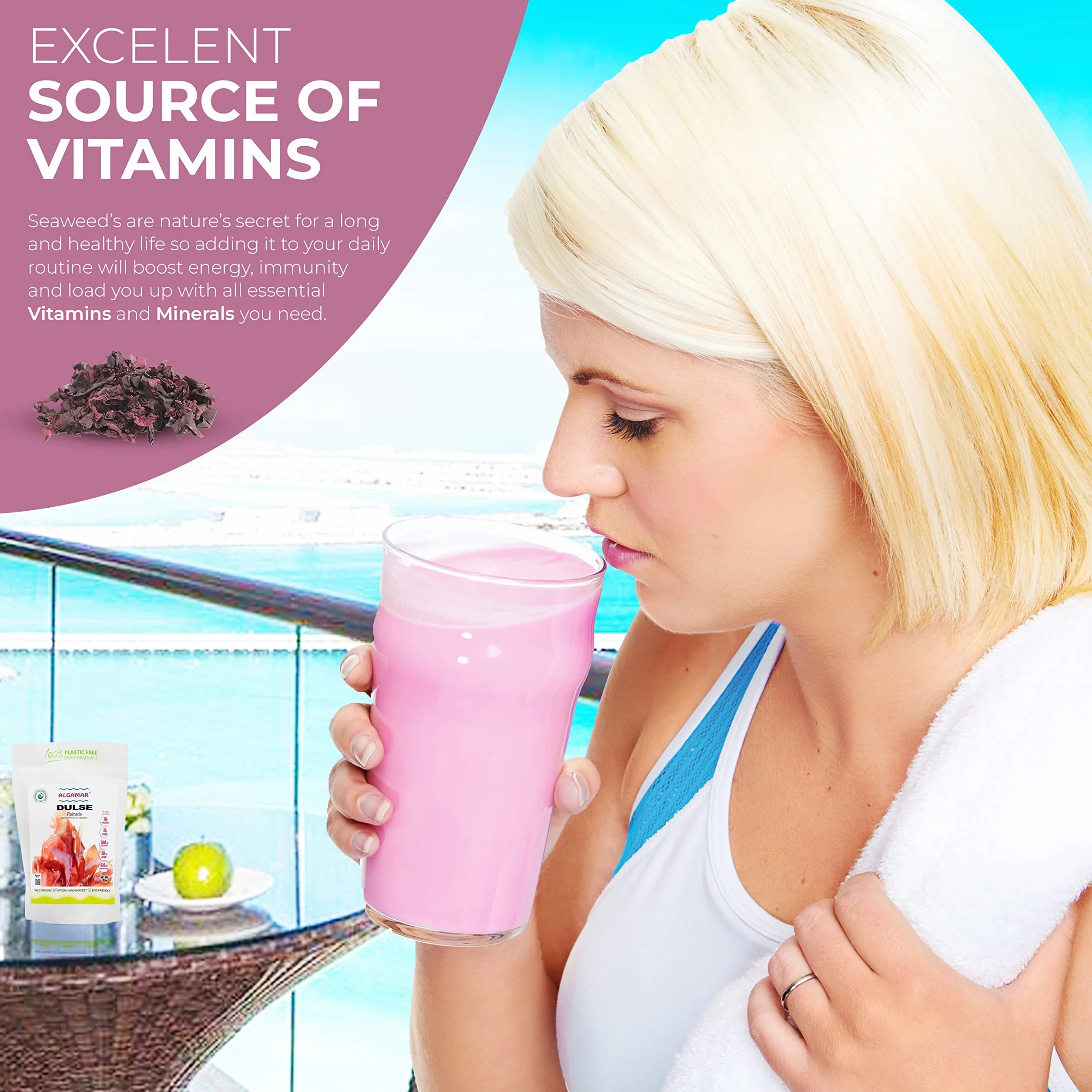 ALGAMAR Dulse Algas marinas 3.5 onzas orgánicas sin gluten veganas kosher ecológicas vitamina C proteínas potasio minerales