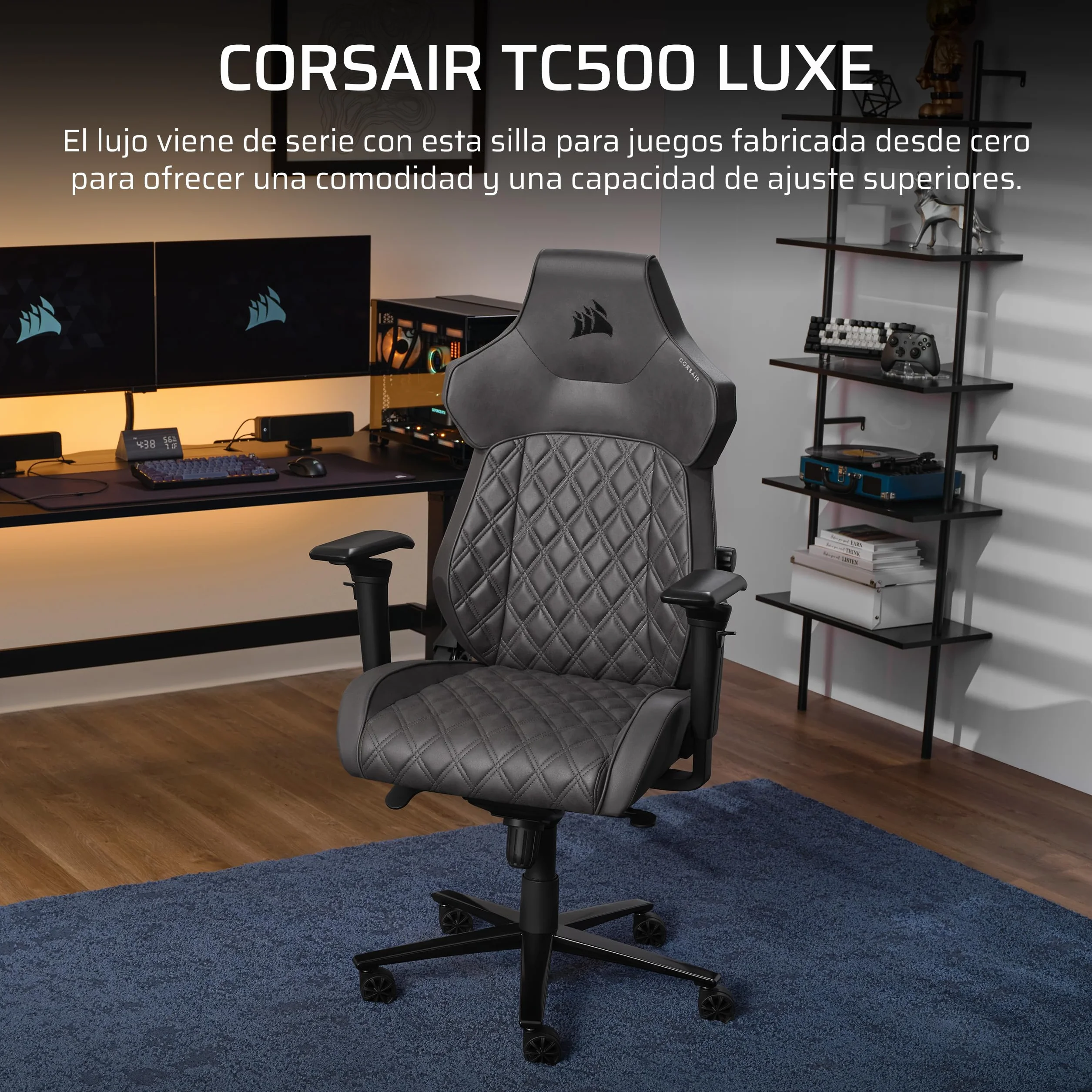 Corsair TC500 Luxe Silla para Juegos – Tejido Transpirable Premium – Asientos Anchos – Reposabrazos Ajustables en 5 Direcciones – Soporte Lumbar Ajustable – Reclinable 90-135° – Sombra