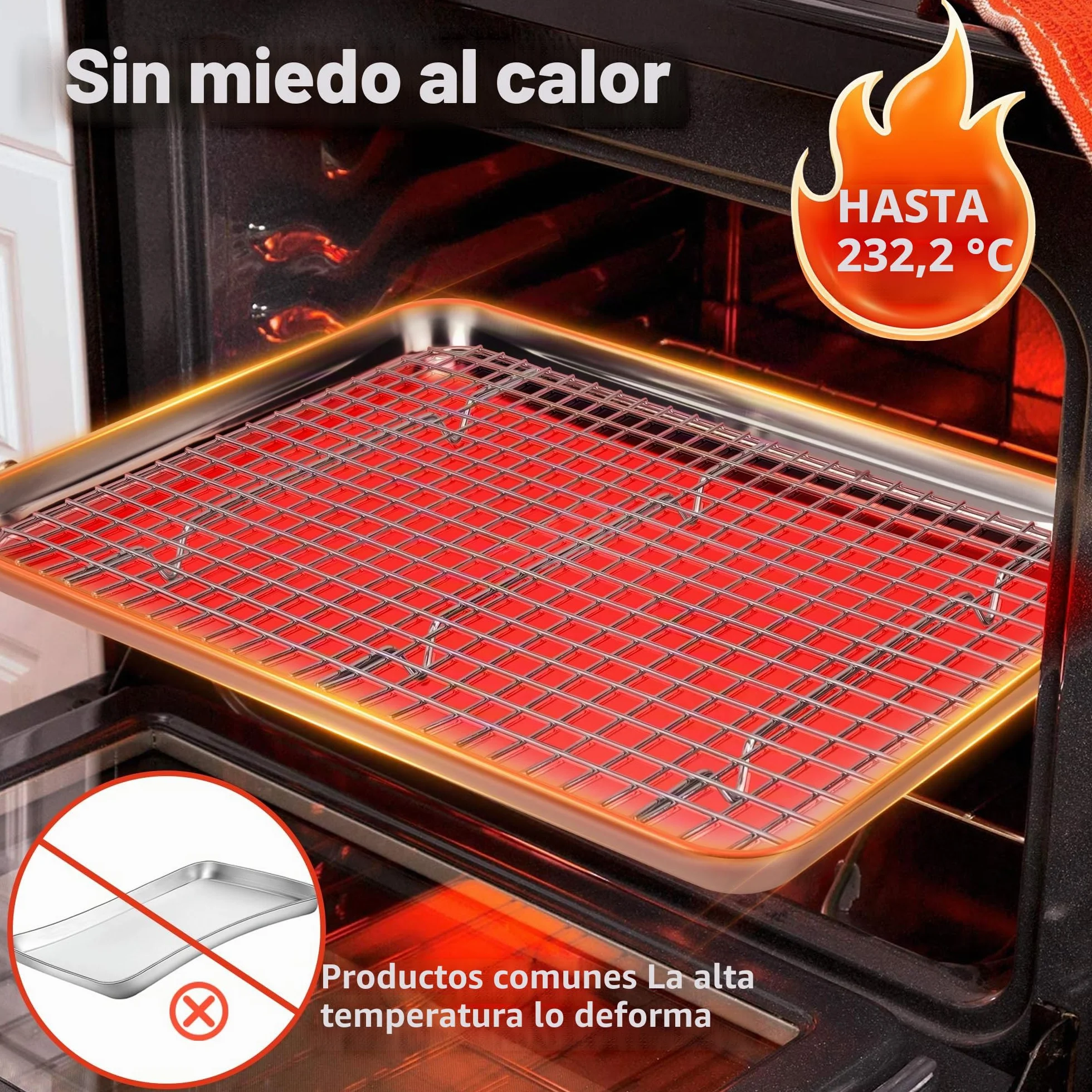 Bandeja para hornear de acero inoxidable con rejilla, 16 x 12 x 1 pulgada