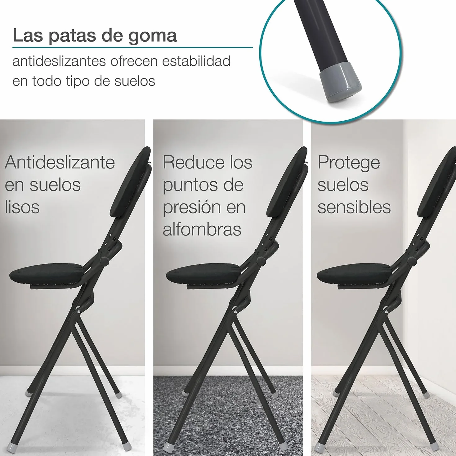 ELONEO Silla Plegable Acolchada - Antideslizante, Cuida la Espalda, Taburete Ahorra Espacio, 3 Alturas (58-65 cm), Carga Máxima 120 kg, 45 x 98 x 47 cm (Negro)