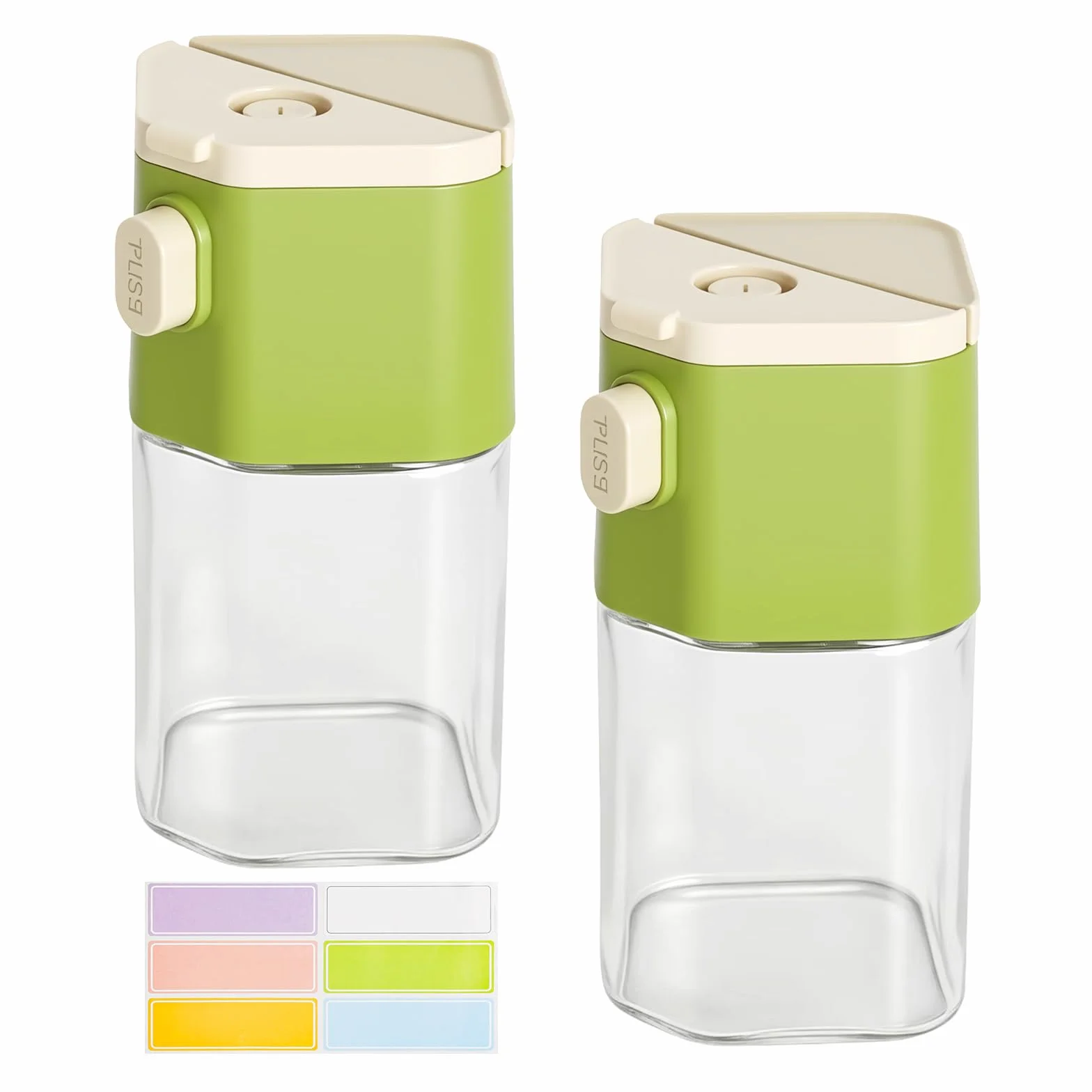 Juego de 2 saleros pequeños de 200 ml con tapa, 2 en 1 juego de saleros de cristal con etiquetas para la cocina el hogar el camping y los viajes pimienta cacao y café