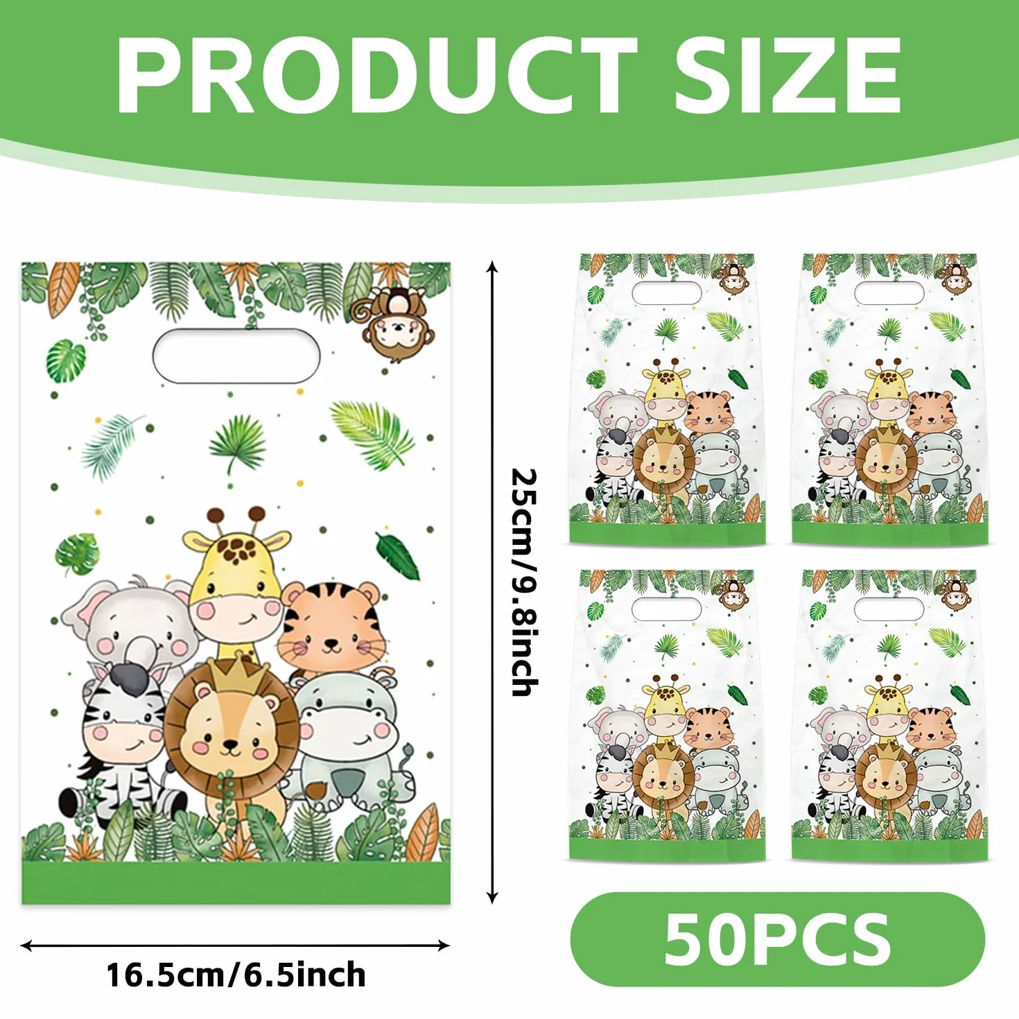 50pcs Bolsas Regalo de Plástico Animales, Bolsas Cumpleaños Infantil Chuches Regalo Bolsas de Regalo para Fiestas para Niños para Regalos fiestas de cumpleaños, Navidad, bodas, Bolsas galletas