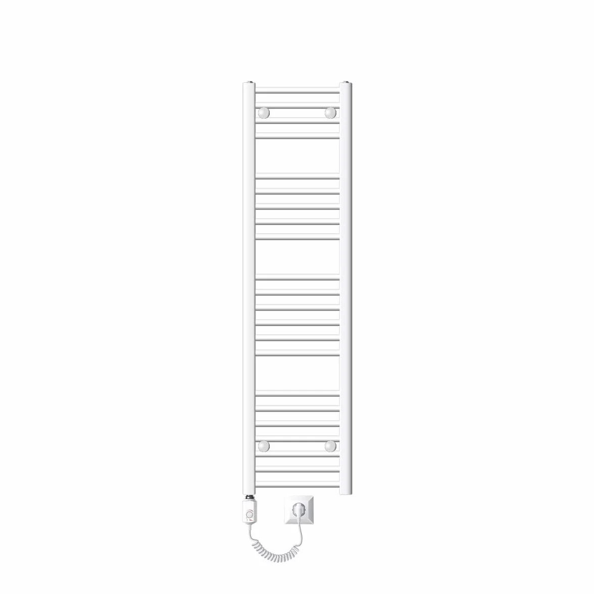 LuxeBath Radiador Toallero Eléctrico de Baño 300x1400 mm Blanco Conexión Lateral Recta y Barra Calentadora 900W con Termostato y Pantalla Digital, Calentador Secador de Toallas kit de montaje incluído