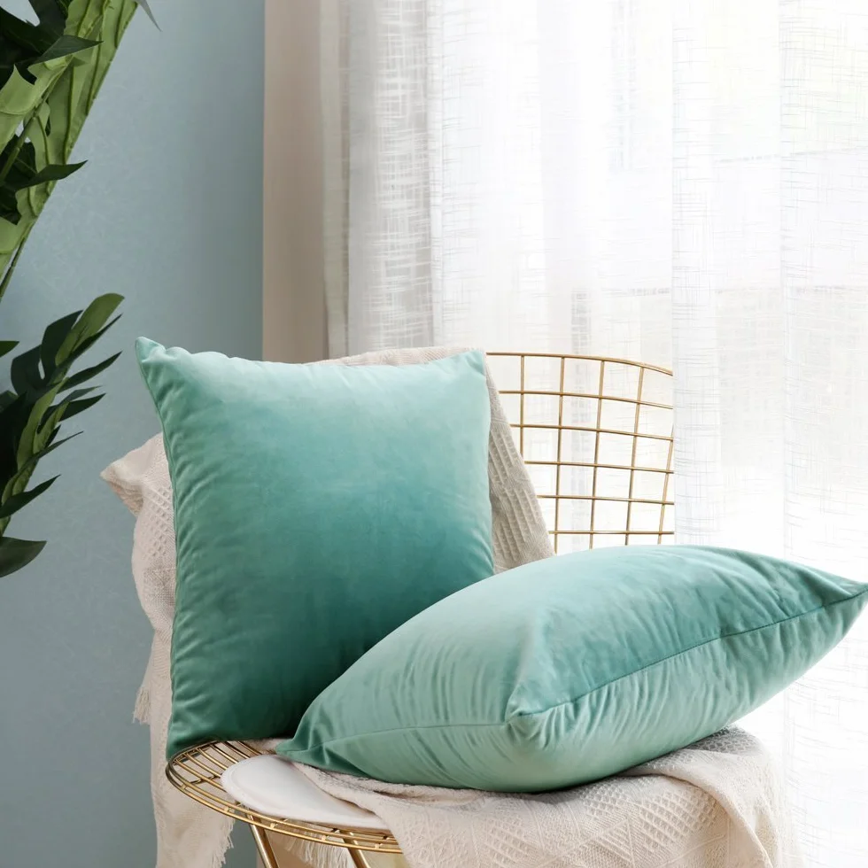 MIULEE Funda Cojines de Terciopelo 40x40cm 2 Piezas Agua Verde para Sofa Cama Silla