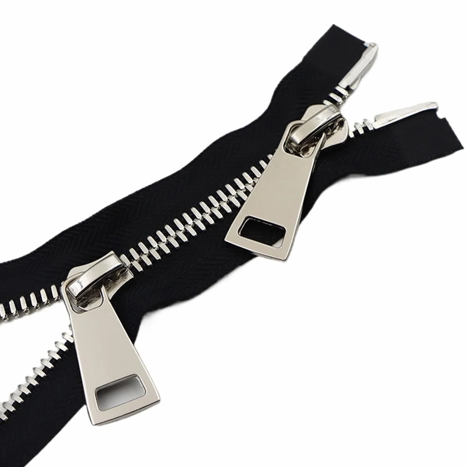 Cremallera De Dos VíAs 1 cremallera de doble cursor metálica 80/100/120 cm, número 8, con extremo abierto, for reparación abrigos y chaquetas plumas(BlackSilver,80cm)