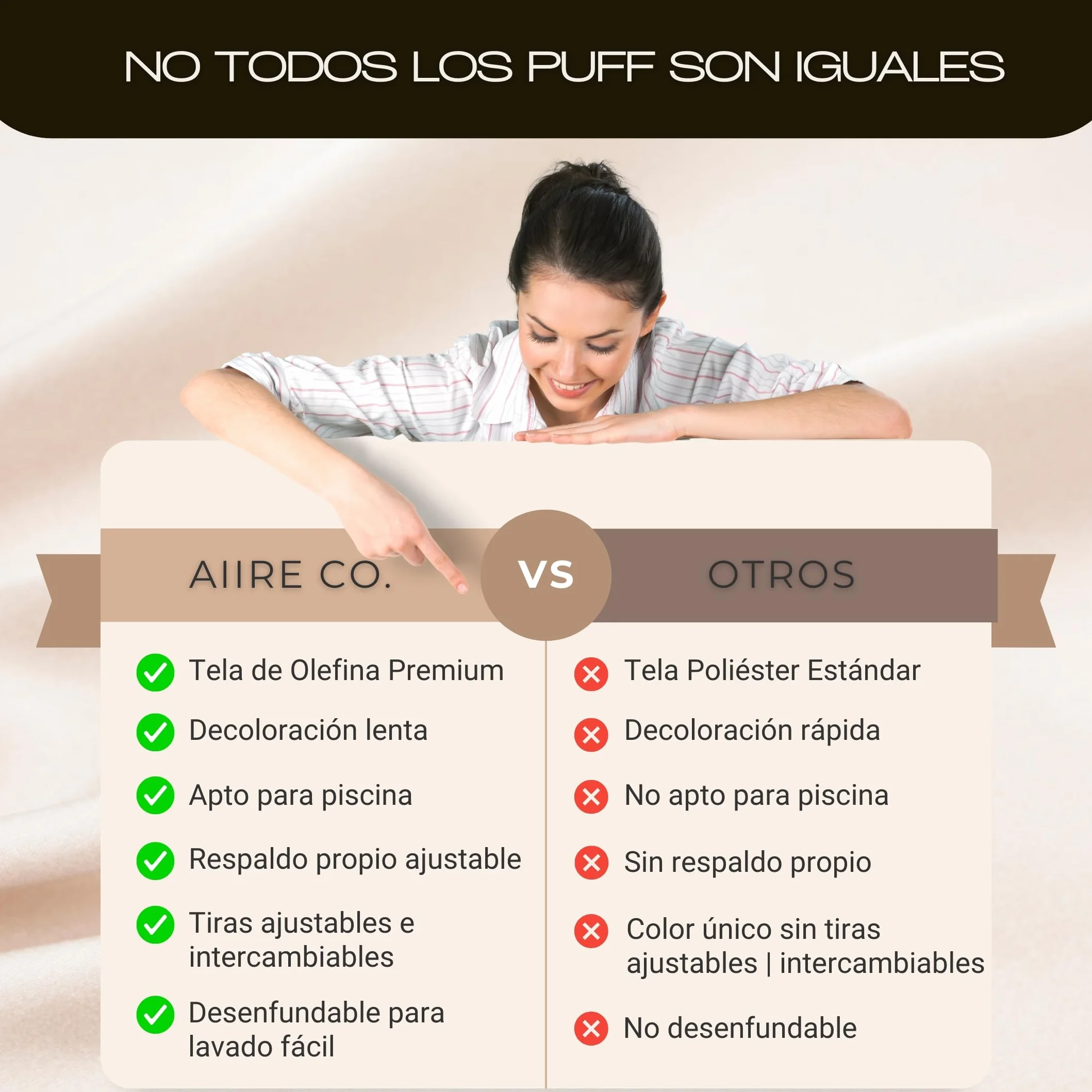 Aiire Puff Exterior de Lujo XXL - [180x140 cm] Puf Gigante con Relleno Incluido en Olefina Premium - Moderno Bean Bag para Piscina, Jardín o Terraza - Sofa de Suelo Interior o Exterior Gris