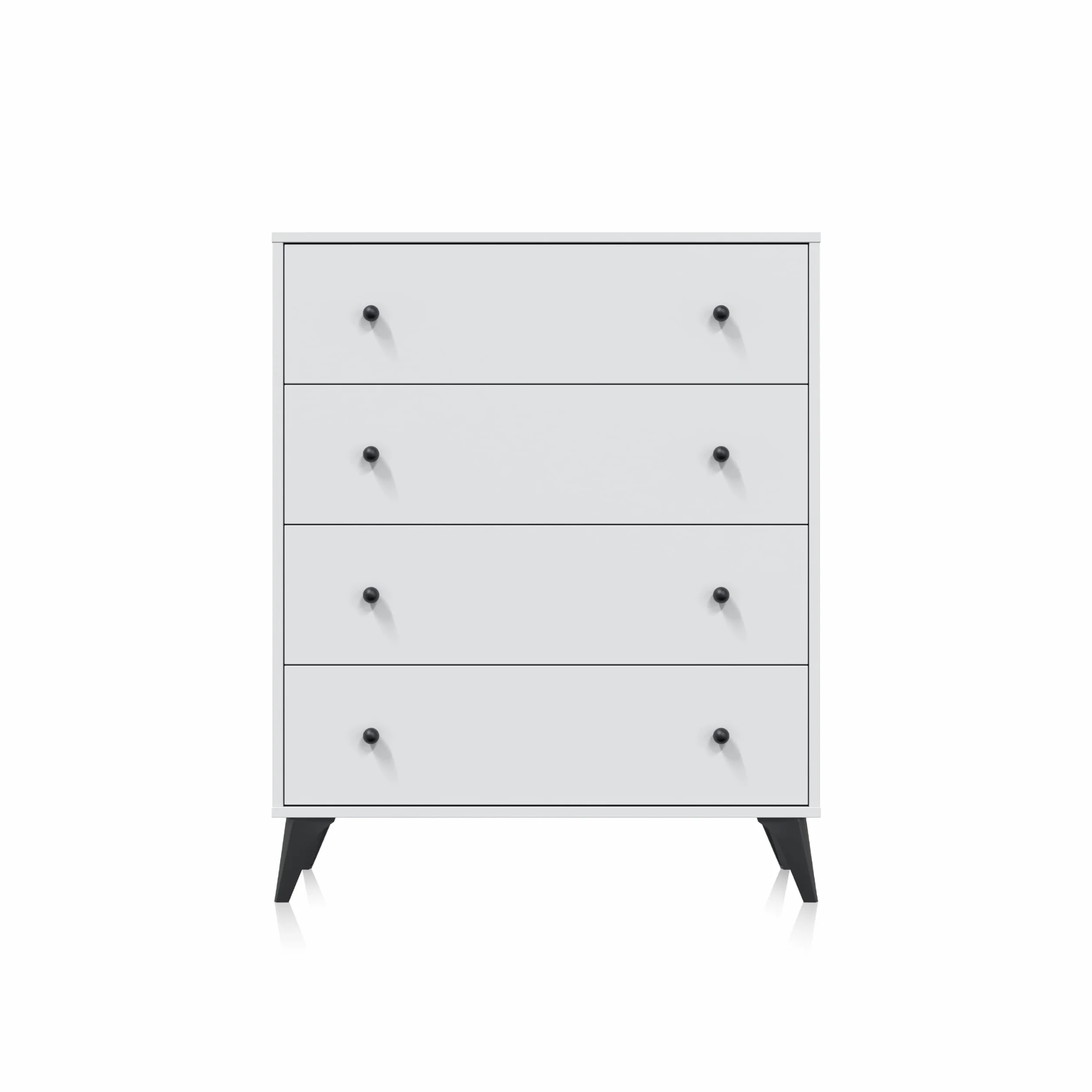 duehome | Comoda de 4 Cajones para Dormitorio, Cajonera Dormitorio, Modelo Iconic, Acabado en Blanco Artik y Negro, Medidas: 77,5 cm (Largo) x 95 cm (Alto) x 40 cm (Fondo)