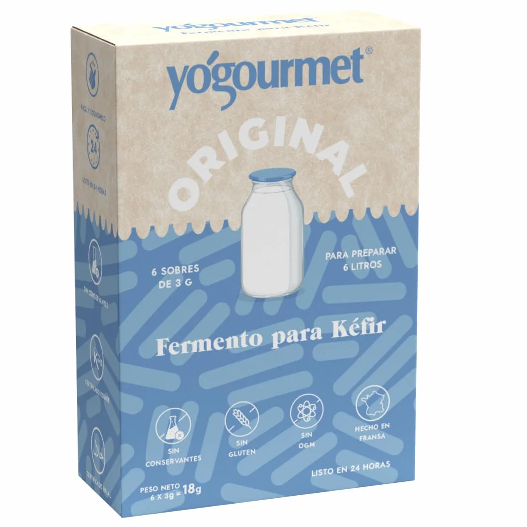 Yogourmet Fermentos para Kéfir 6 Sobres 6 Litros Natural Sin Gluten Kosher Halal