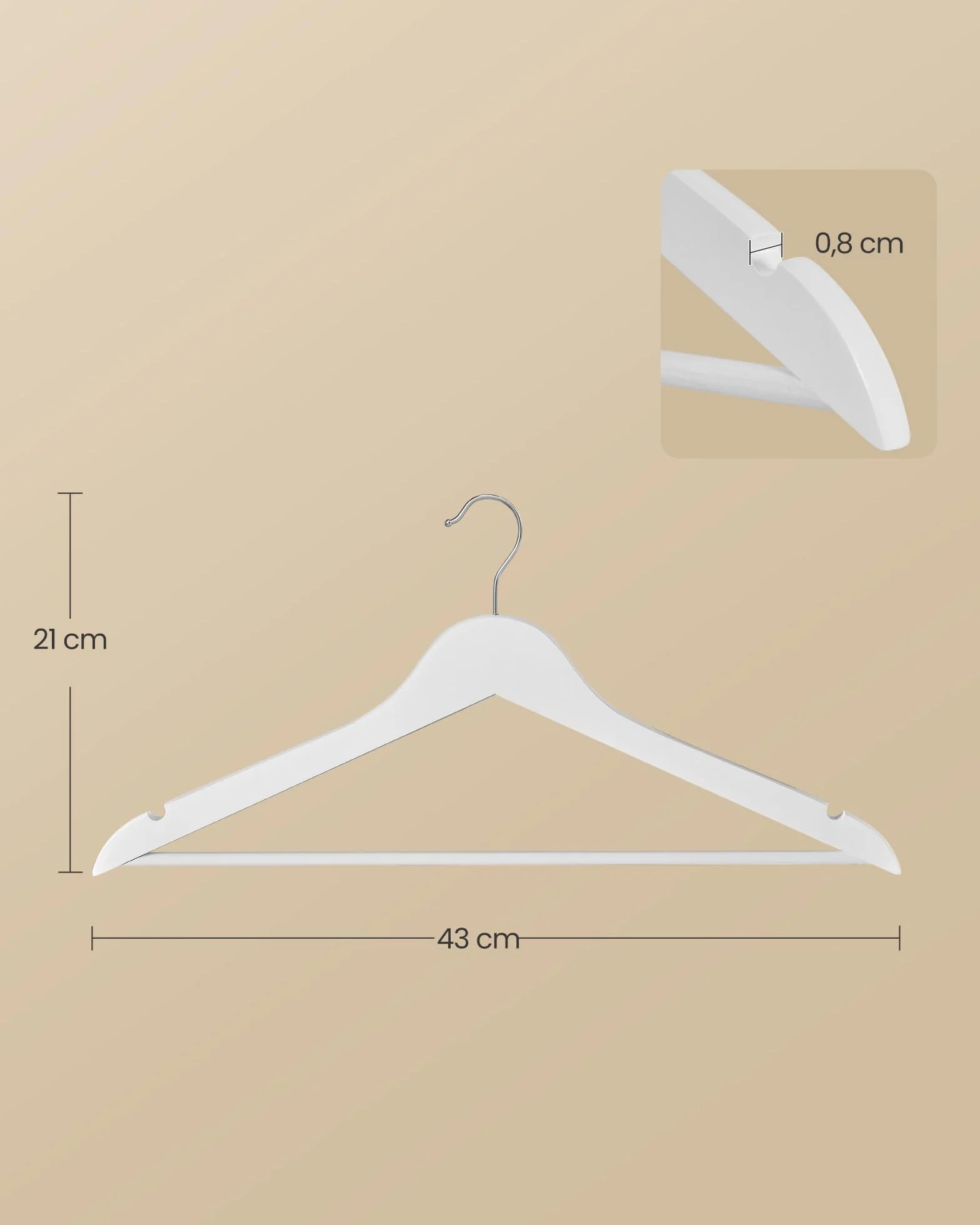 SONGMICS Percha de Madera Juego 20 Delgada Gancho Giratorio 360° Blanco Nube