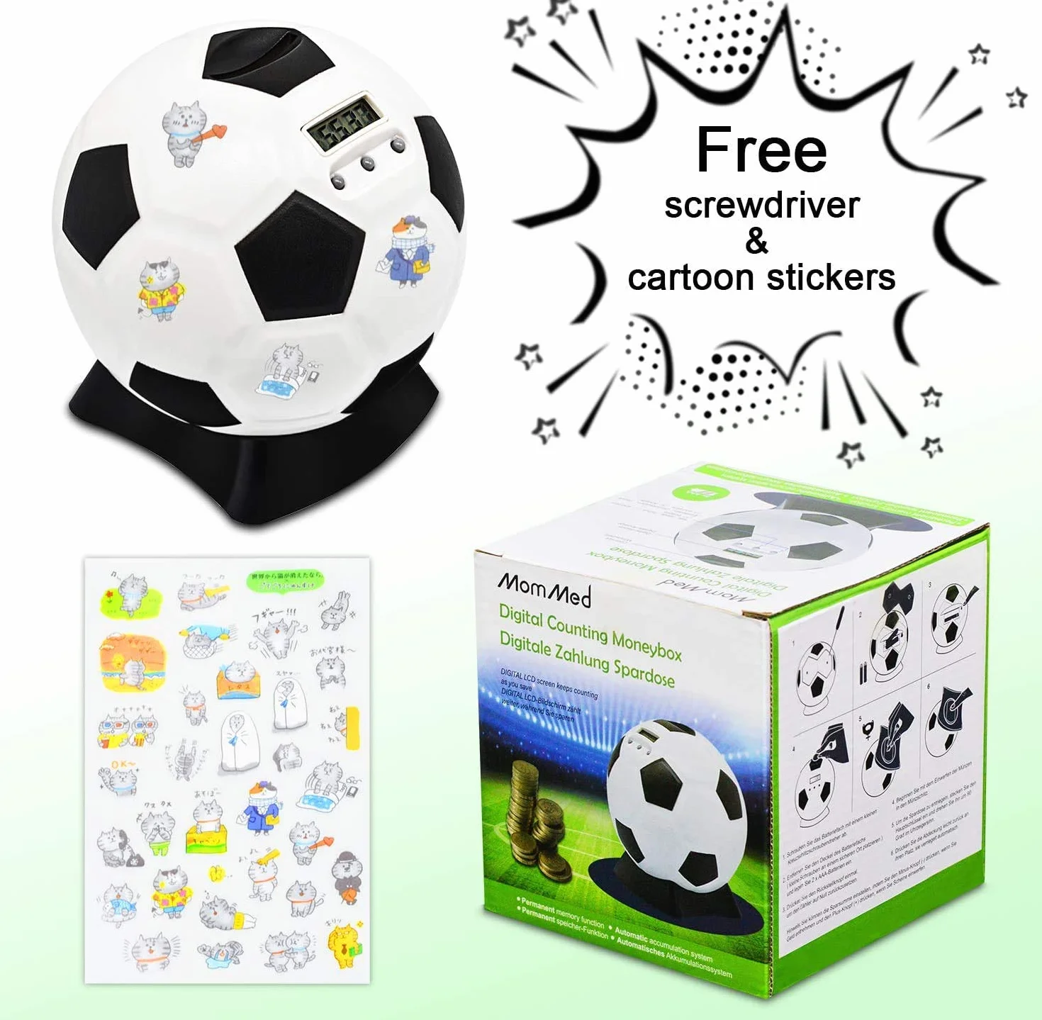 MOMMED Hucha, Contador Digital, Balón de Fútbol, Cerdito para Niños, Electronica LCD