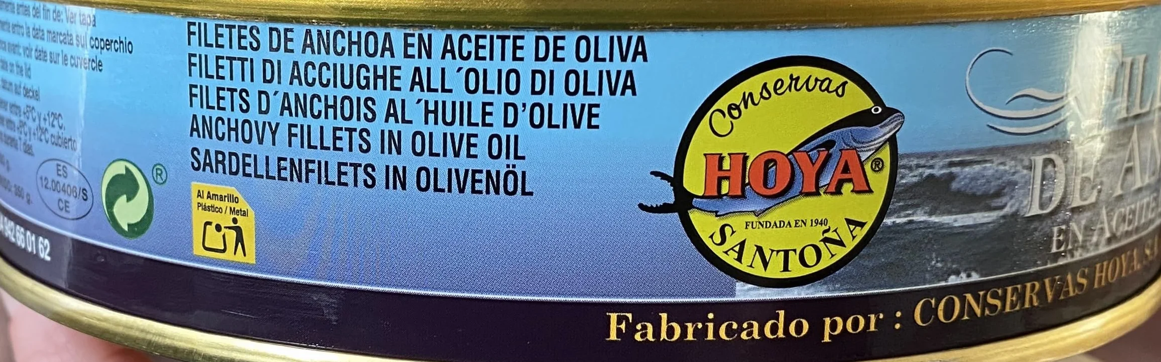 Hoya Anchoas de Santoña XL 500g Lata, Aprox.67 filetes, Elaboración Artesana con Bocartes del Cantábrico en Aceite de Oliva