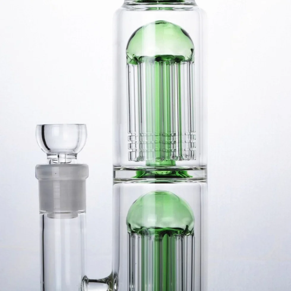 RORA Glass Bong Double Tree Cupula Cafetera Pipa De Agua 18mm Bowl Waterpipe 16" Alto Verde