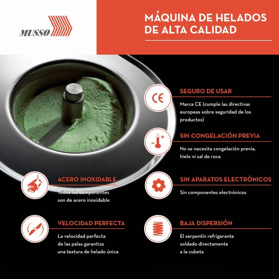 Musso Pola Stella 5030 Home Máquina de Helados Casera - 1,5 l de Helado en 30 Minutos - Heladora Italiana para Casa | Heladera para Hacer Helado, Gelato, Sorbete, Granizado | Robusta y Fácil de Usar