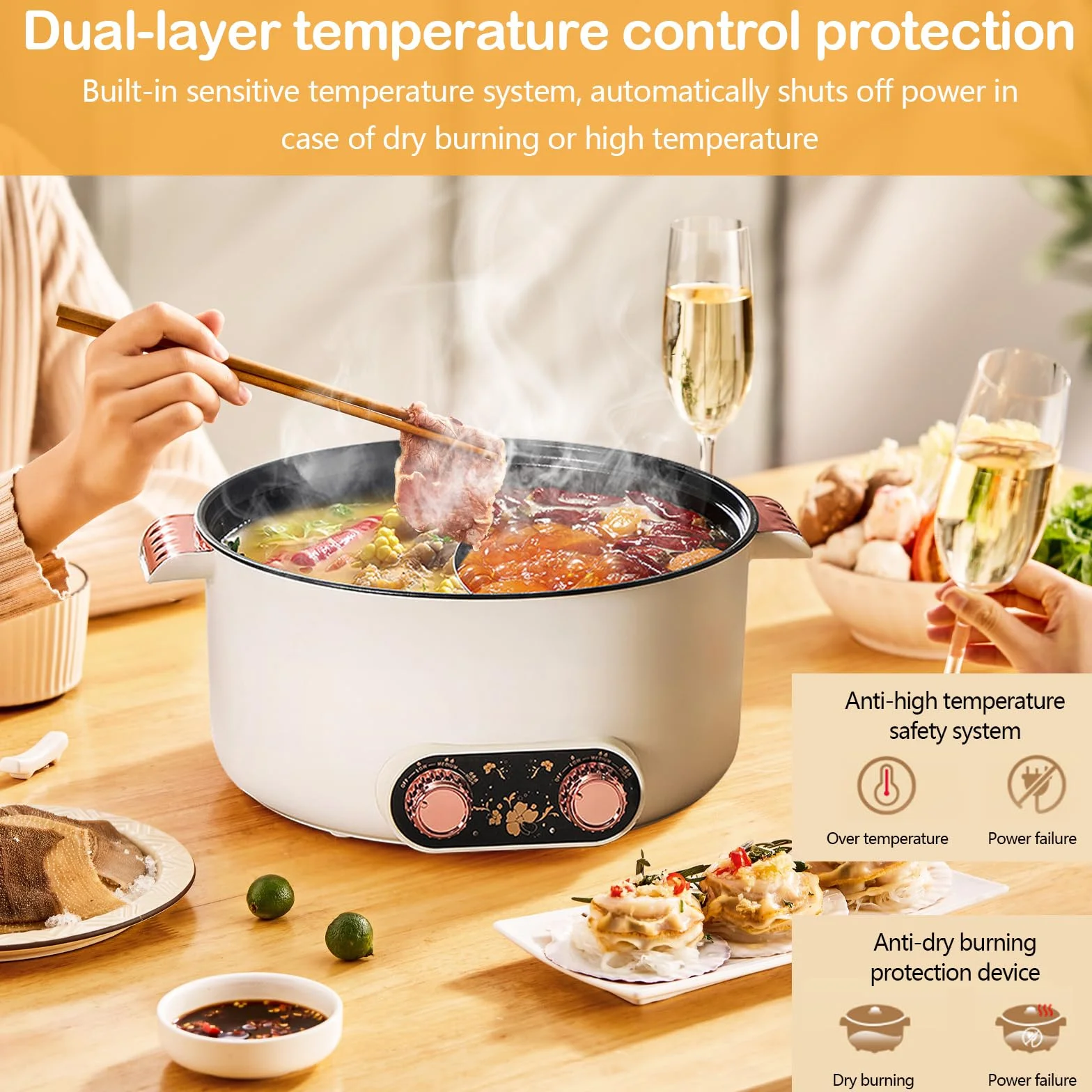 Olla eléctrica de 5 L Antiadherente Crockpot 1350 W 3 Ajustes de Potencia para Cocinar Guisos y Sopa