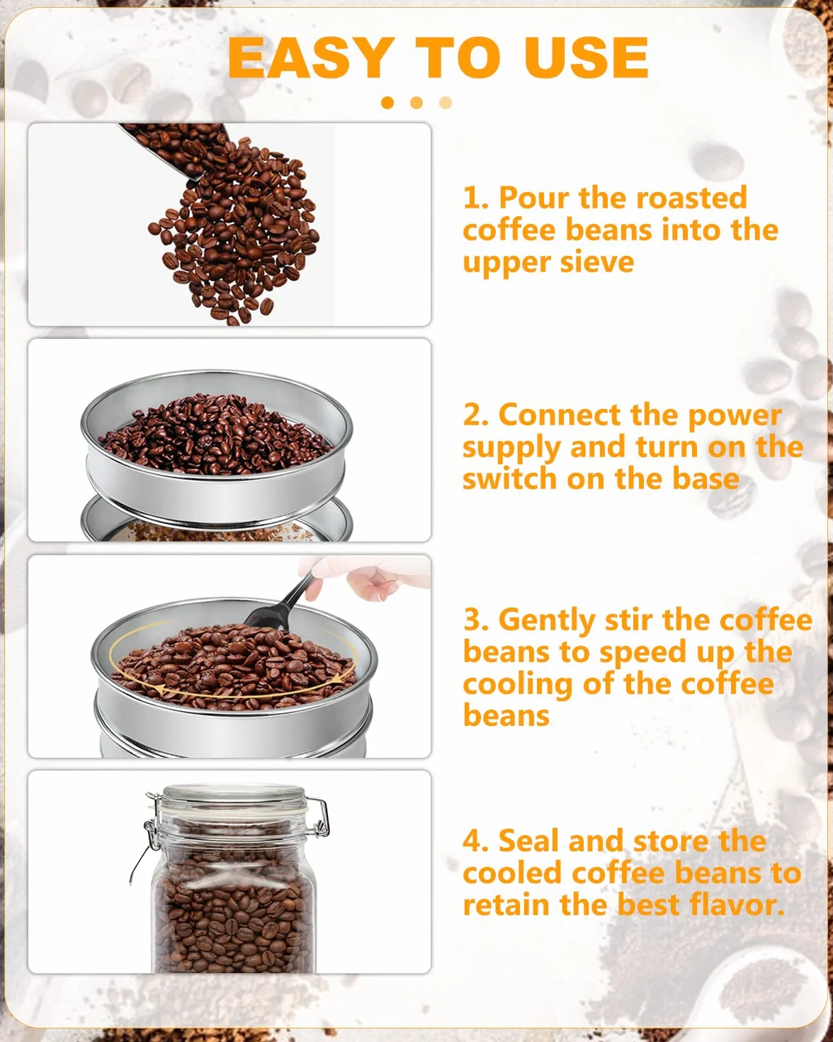 YUCHENGTECH Enfriador de Granos de Café 500g con 2 Tamices