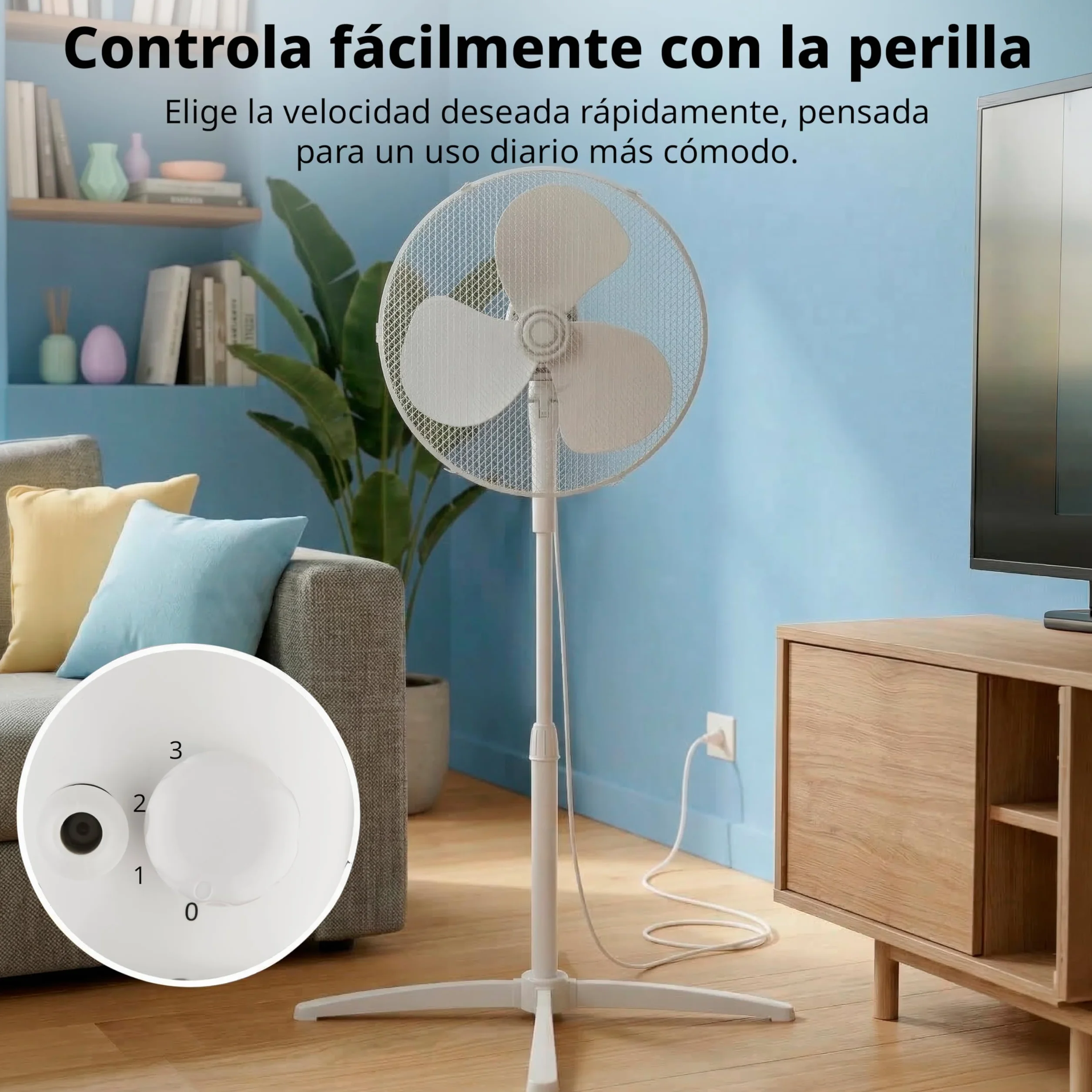 COMFEE Ventilador de Pie 40W 3 Velocidades Oscilación 90º Altura Ajustable Flujo de Aire 40m3/min Silencioso