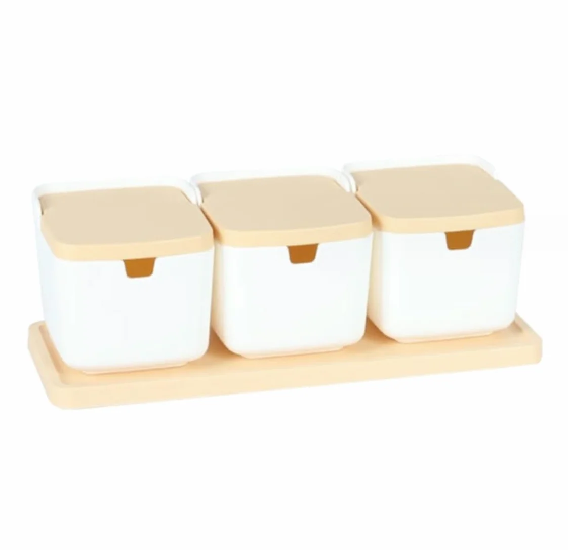 Salero Y Azucarero Cocina Juego De Tarros Condimentos Plástico Con Tapa Cuchara Y Bandeja, Botella Especias, Recipiente Azúcar, Azucarero Cocina, Sal Caja De Almacenamiento(C)