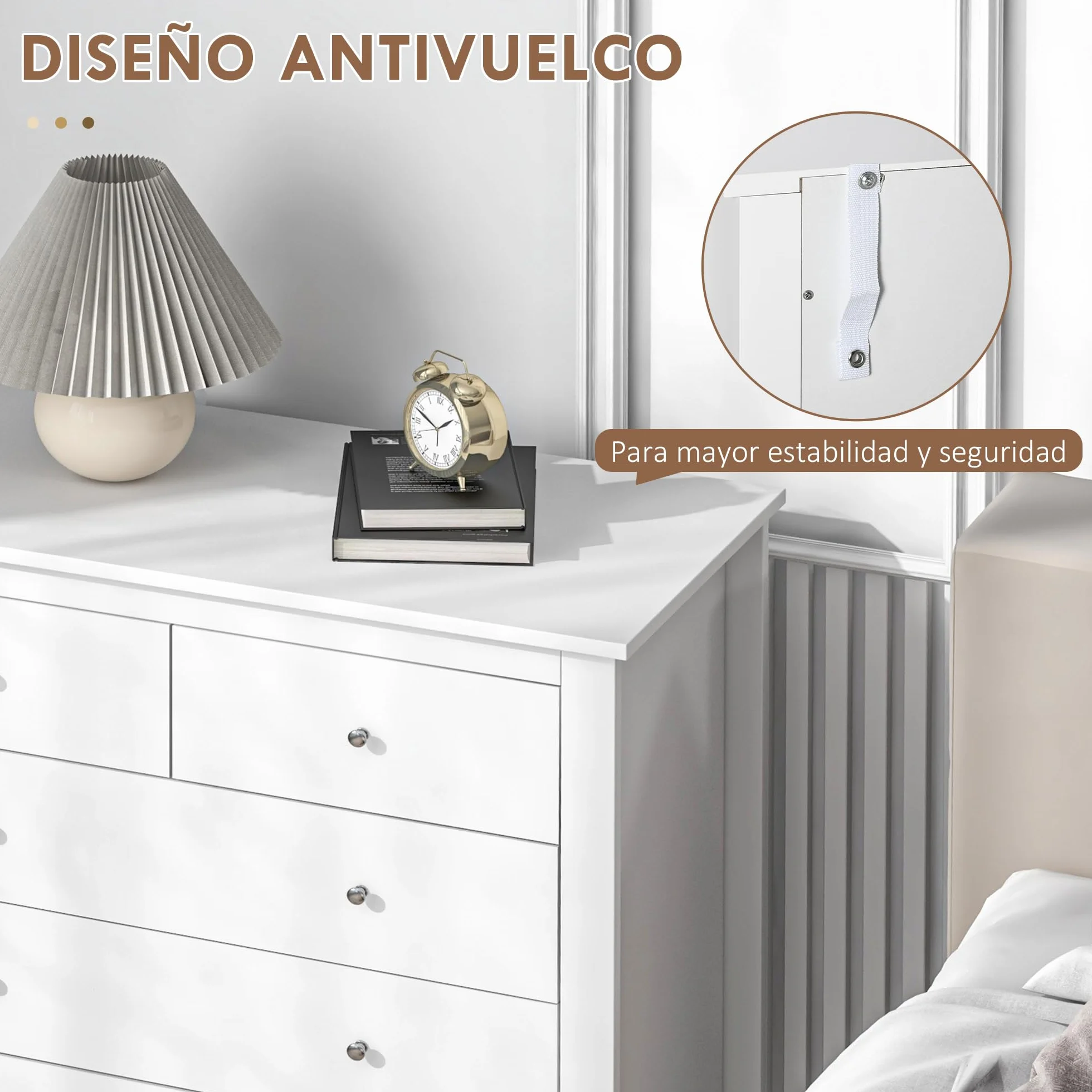 HOMCOM Cómoda con 5 Cajones, Cómoda Dormitorio con Patas Elevadas, Cajonera para Salón, Oficina, Estilo Moderno, 79x39,5x80,5 cm, Blanco