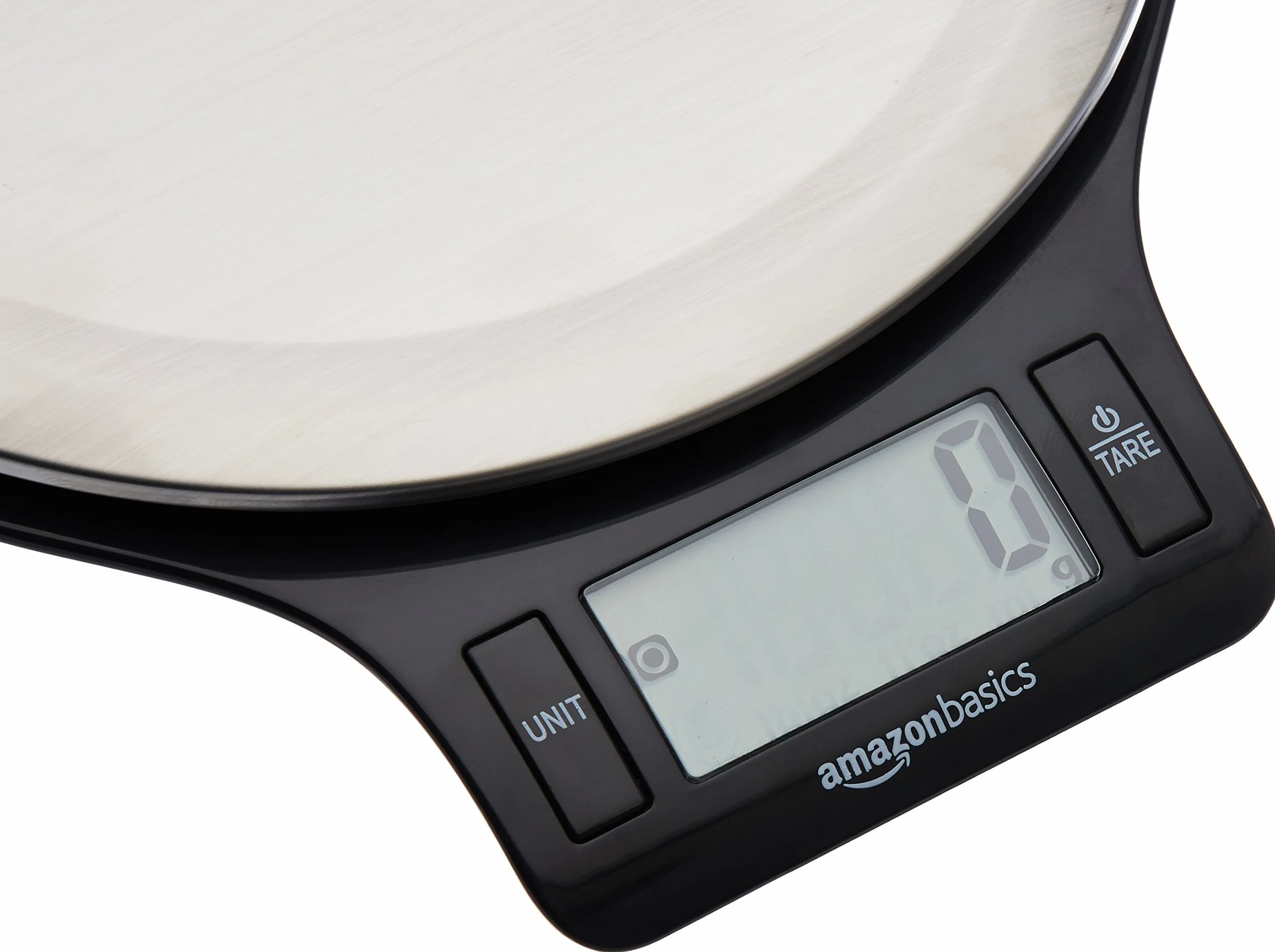 Amazon Basics Báscula de Cocina Digital de Acero Inoxidable sin BPA, Pantalla LCD, 11 Libras, Negro