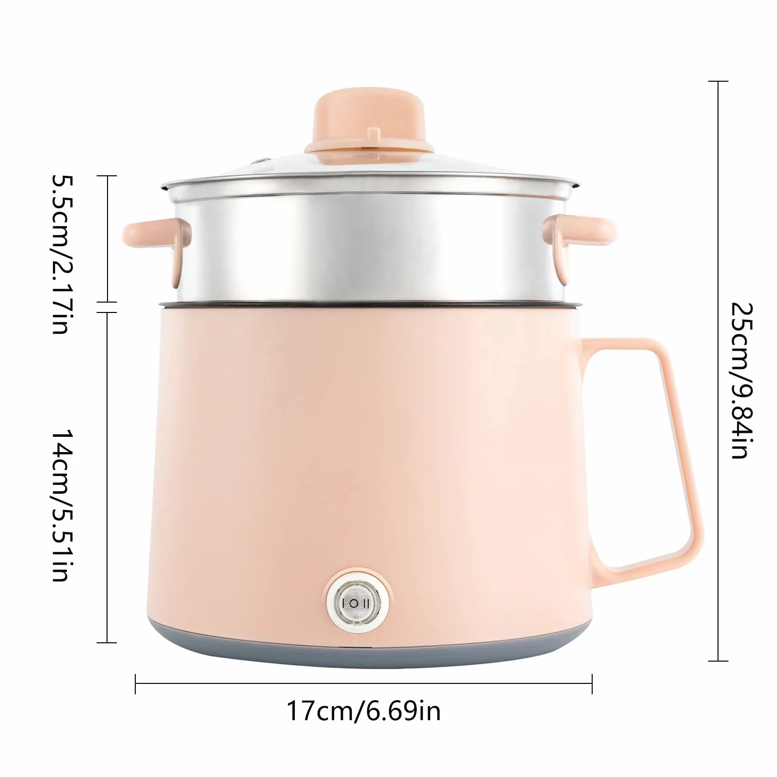 Olla eléctrica antiadherente 17x17x25 cm 1,7L tapa de cristal vaporera multiuso para avena pasta rosa