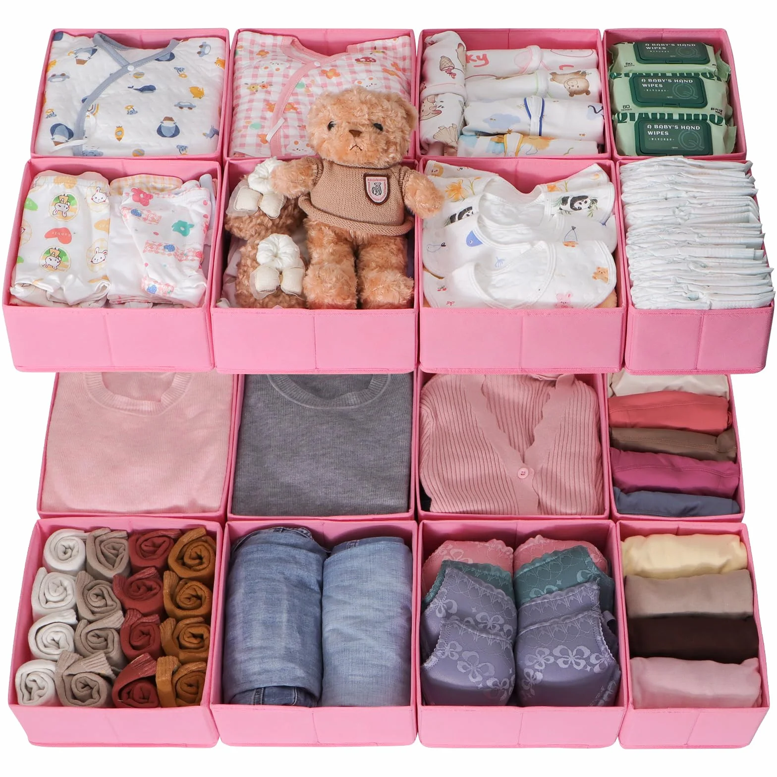 Juego de 16 cajones organizadores compatibles con armario PAX 100 x 58 cm, cajas de tela plegables con base estable para ropa, color gris