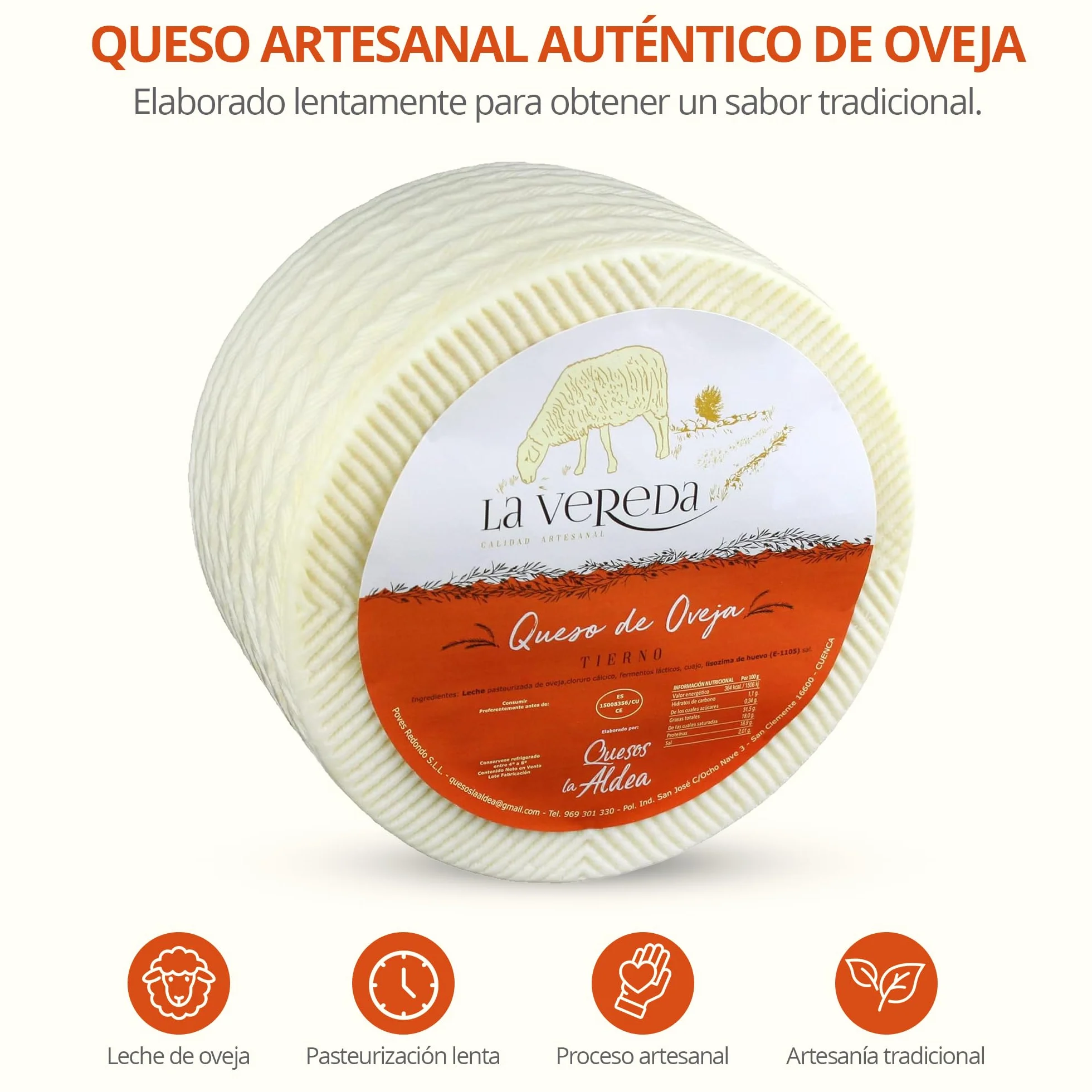 Queso Artesano Tierno de Oveja Pasteurizado 1 kg | Cesta Gourmet Regalo