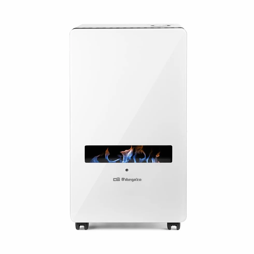 Estufa llama azul. Frontal de cristal templado. Potencia máxima 3.800 Kw. Tecnología "llama azul". Triple sistema de seguridad