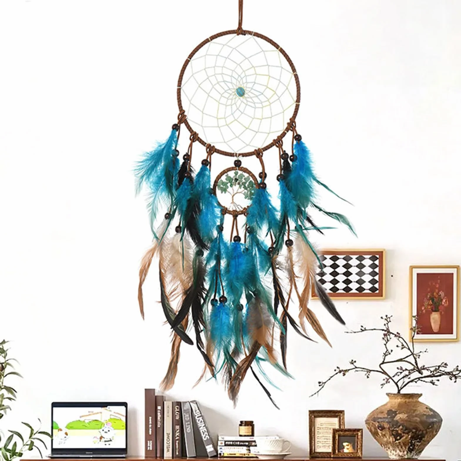 Atrapasueños Hecho a Mano con Plumas, Atrapasueños Grande e Infantil, Adorno Colgante de Pared para Decoración del Hogar y Dormitorio, Decoración Bohemia, Atrapador de Sueños Dreamcatcher