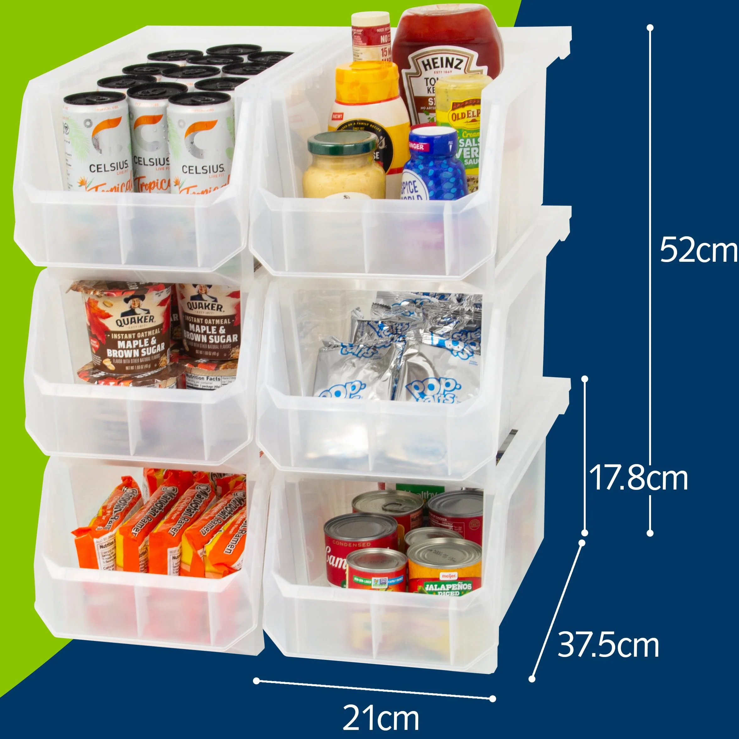 ReadySpace - Set de 6 contenedores de plástico para organización y almacenamiento, apilables, grandes, 37,6 x 20,3 x 17,8 cm, para armario, cocina, oficina, garaje o despensa, transparente