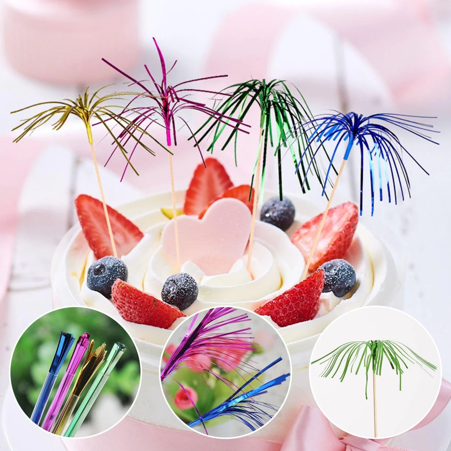 200 Piezas De Inserciones De Fuegos Artificiales, Inserciones De Cócteles, Accesorios De Decoración De Cócteles, Palos De Decoración De Pasteles, Palos Decorativos De Fuegos Artificiales