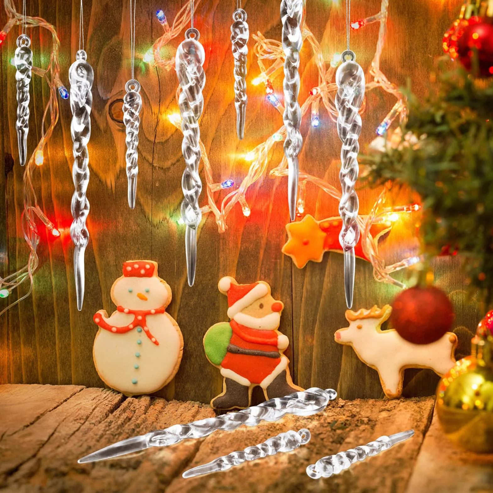 Decoración de Árboles de Navidad Carámbanos Acrílicos Colgantes con Cuerda