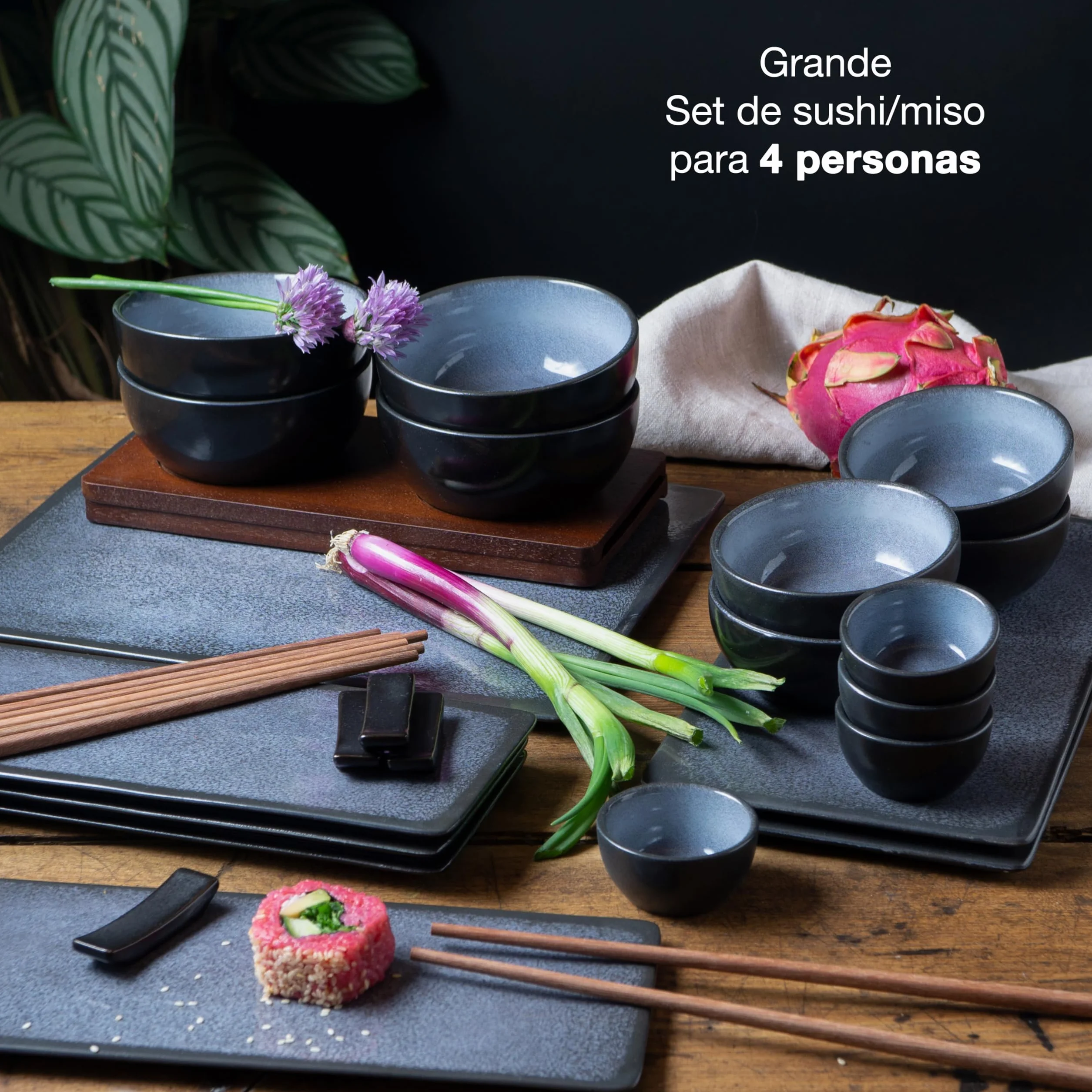 Moritz & Moritz Vajilla Sushi - Platos Sushi Ceramica - Plates Set 29 Piezas para 4 Personas - Plato Sushi con Palillos Soporte de Palillos Cuencos para Wasabi