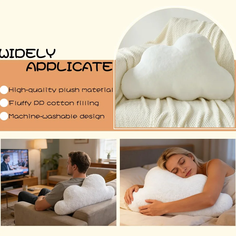 RANJIMA Cojín de peluche nube decorativo blanco para sofá cama