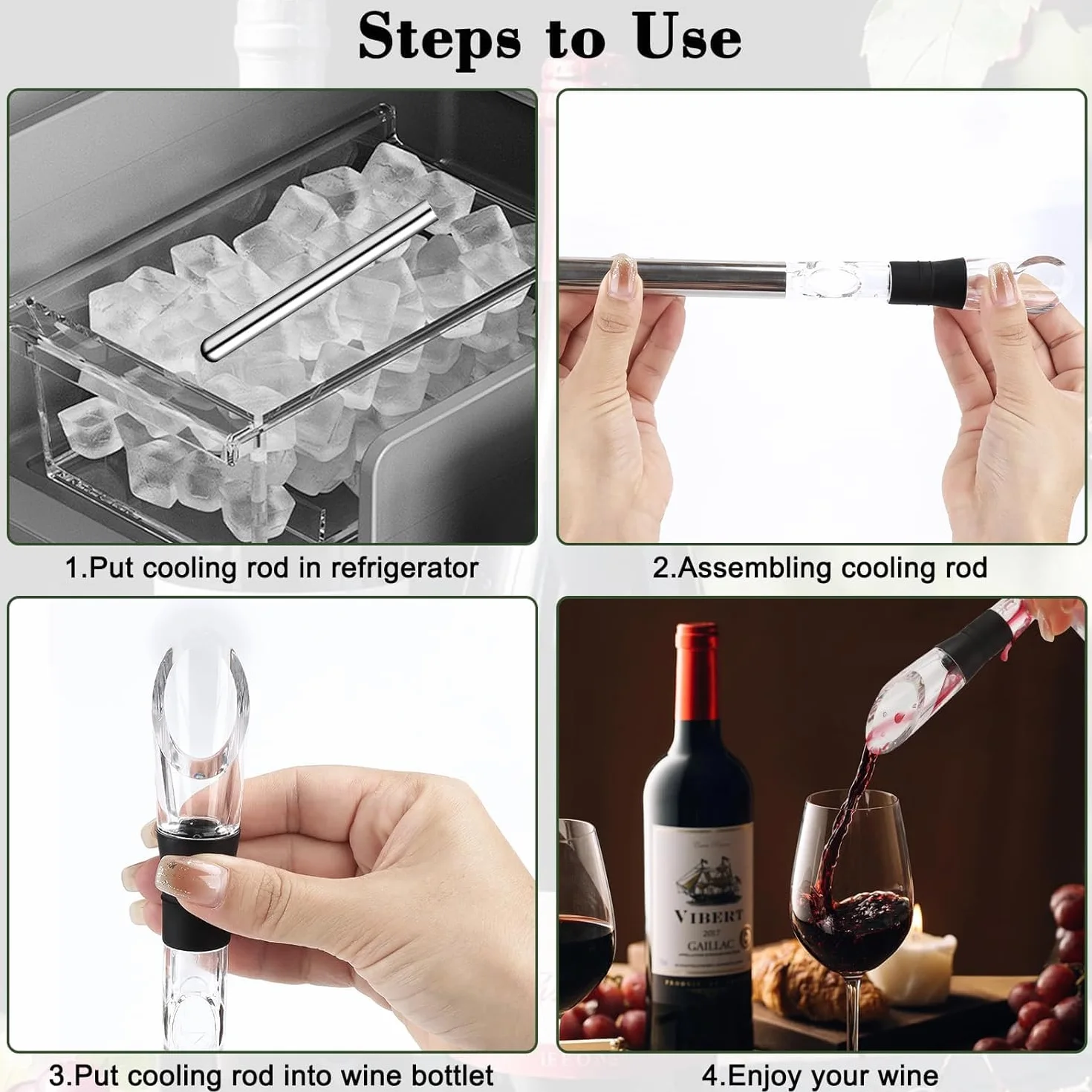 Enfriador de Botellas de Vino,Enfriadora de Vino,Varillas Enfriadoras de Acero Inoxidable + Vertedor + Cortador de Láminas + Tapón,Idea Regalo Mujer Hombre Cumpleaños Fiesta Amigo Barman