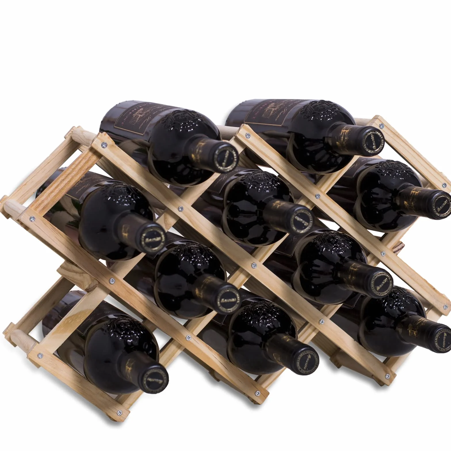 Newaner botellero vino plegable almacenar 10 botellas de vino 45X12.5X31CM, estante de madera hecho a mano de 3 niveles , Organizador de Vino presentación para bar, sala de estar y cocina