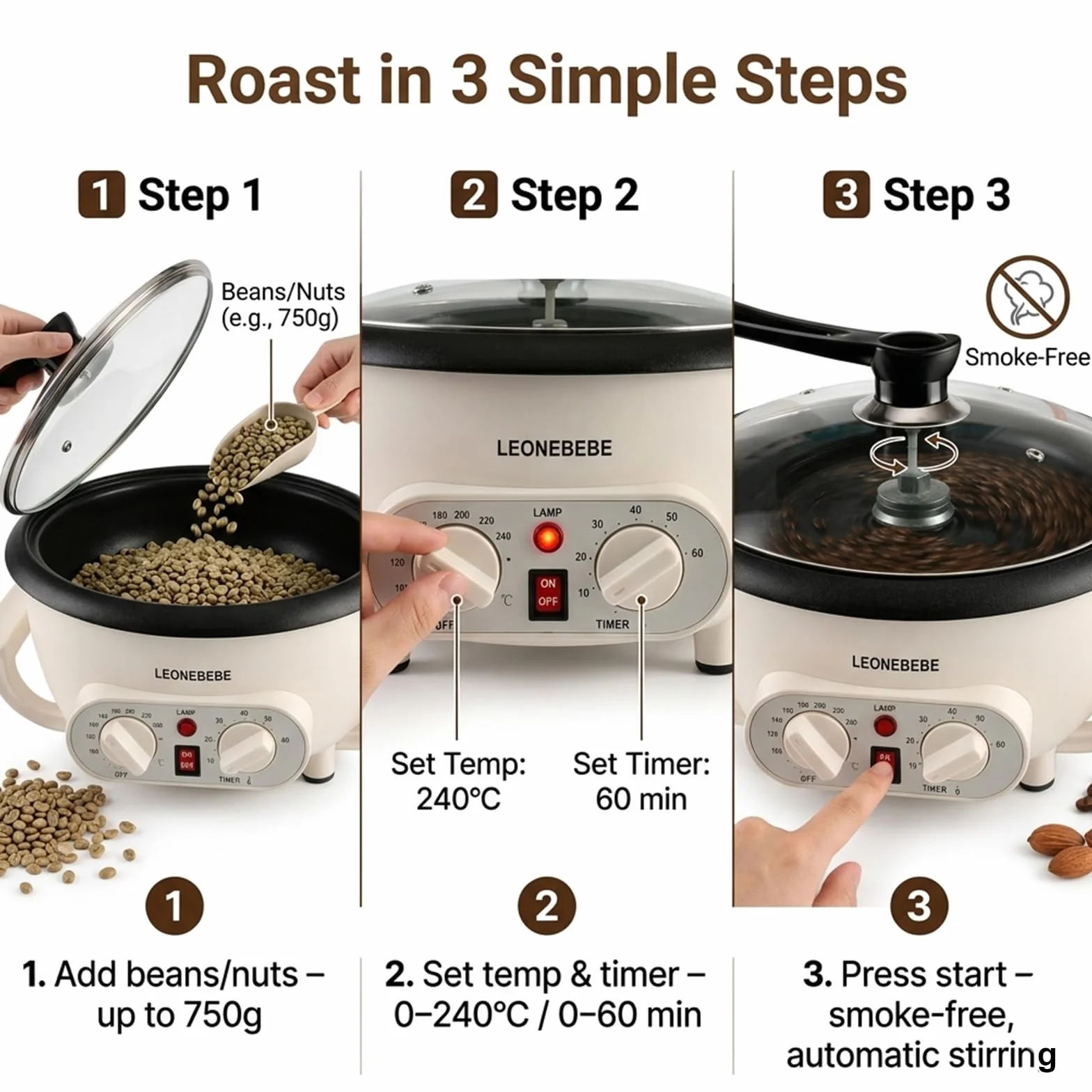 Tostadora eléctrica de café 750 g temperatura ajustable para hogar cafetería