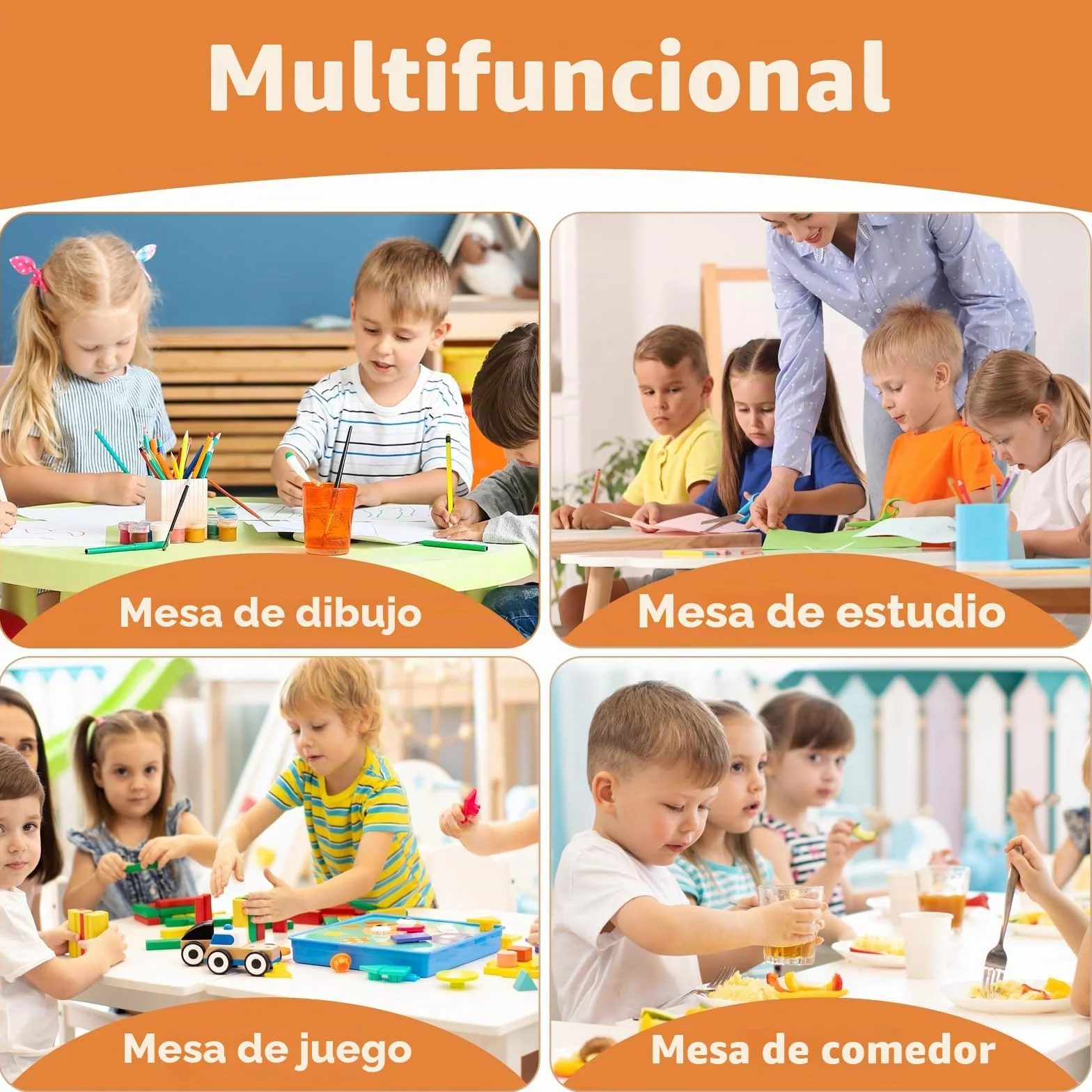 Mesa niños Infantil con 6 Sillas, Grupo de Mesa Infantil en Altura Ajustable, Juego de Sillas para Jardín de Infantes y Habitación, Grupo de Asientos para Niños y Niñas a Partir de 2 Años, Amarillo