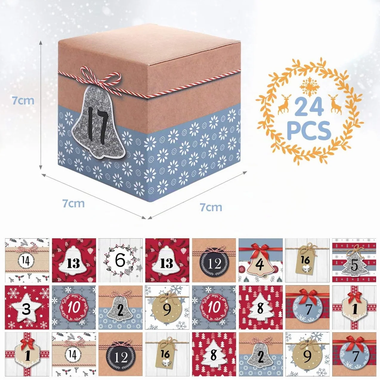LIHAO Calendario de Adviento 24 Cajas Cuadradas Navidad Caja Regalos Papel Caramelos Dulces Galletas Chocolates DIY