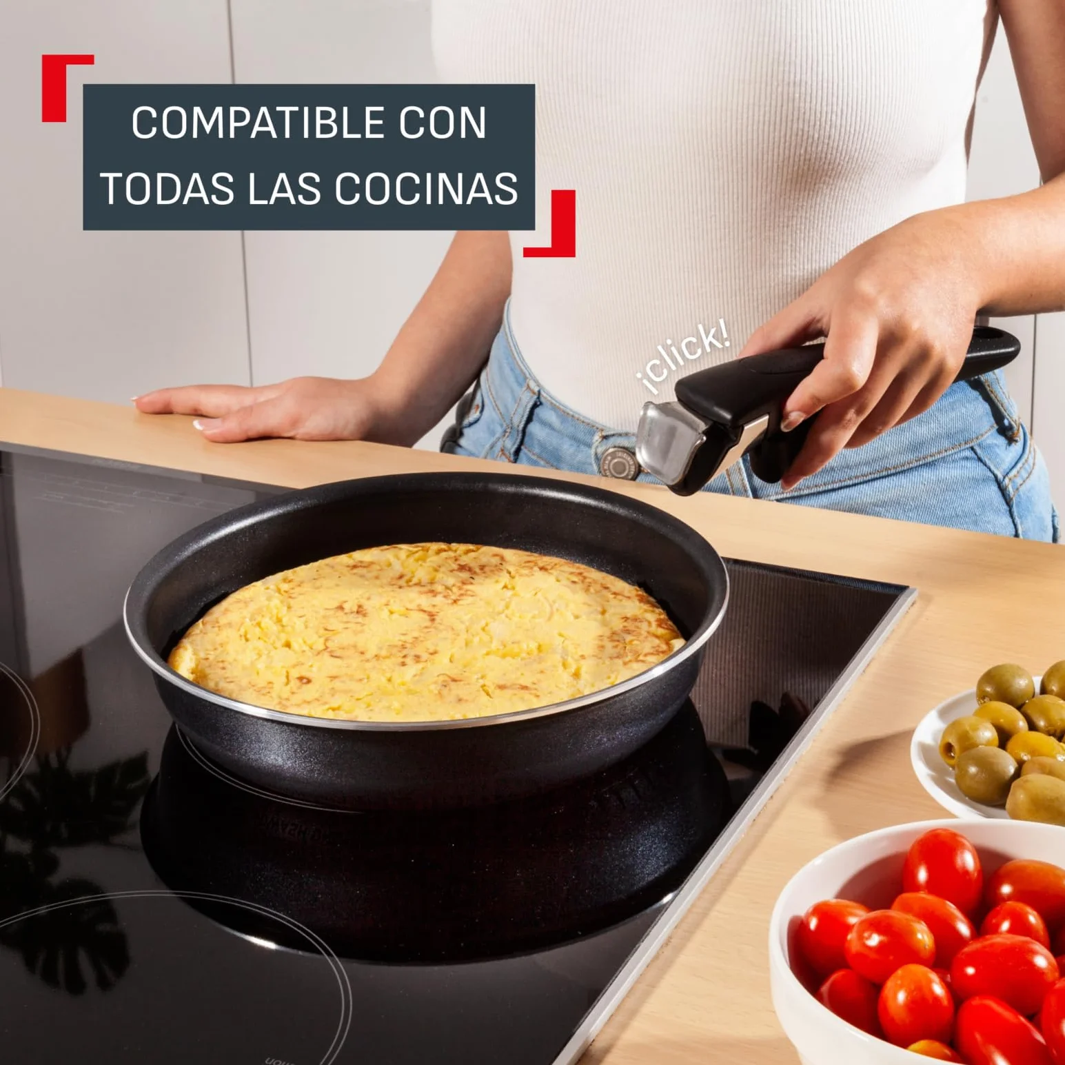 Tefal Ingenio Enjoy Juego de 3 Sartenes 22/24/28 cm Mango extraíble Apto inducción Antiadherentes Titanio Thermo-signal