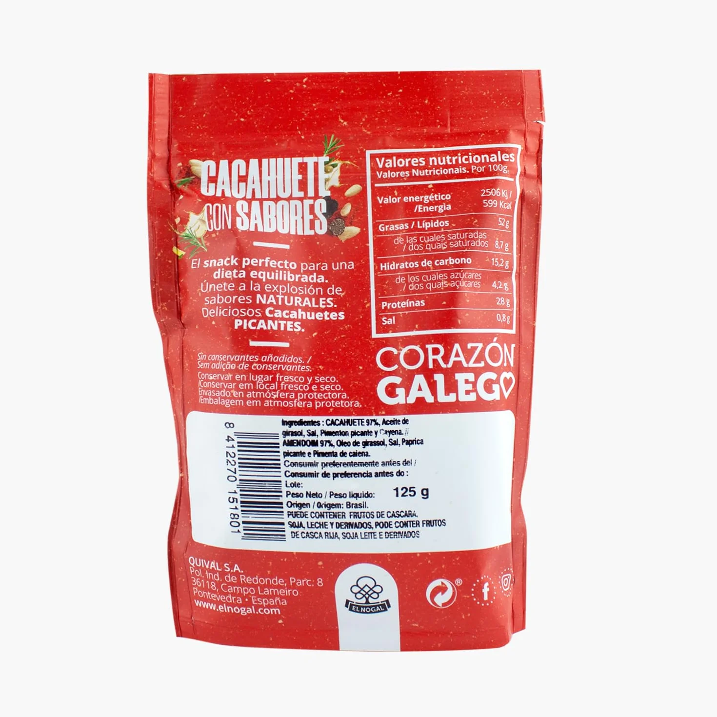 EL NOGAL Frutos Secos Cacahuete Repelado Picante Doypack 125 g