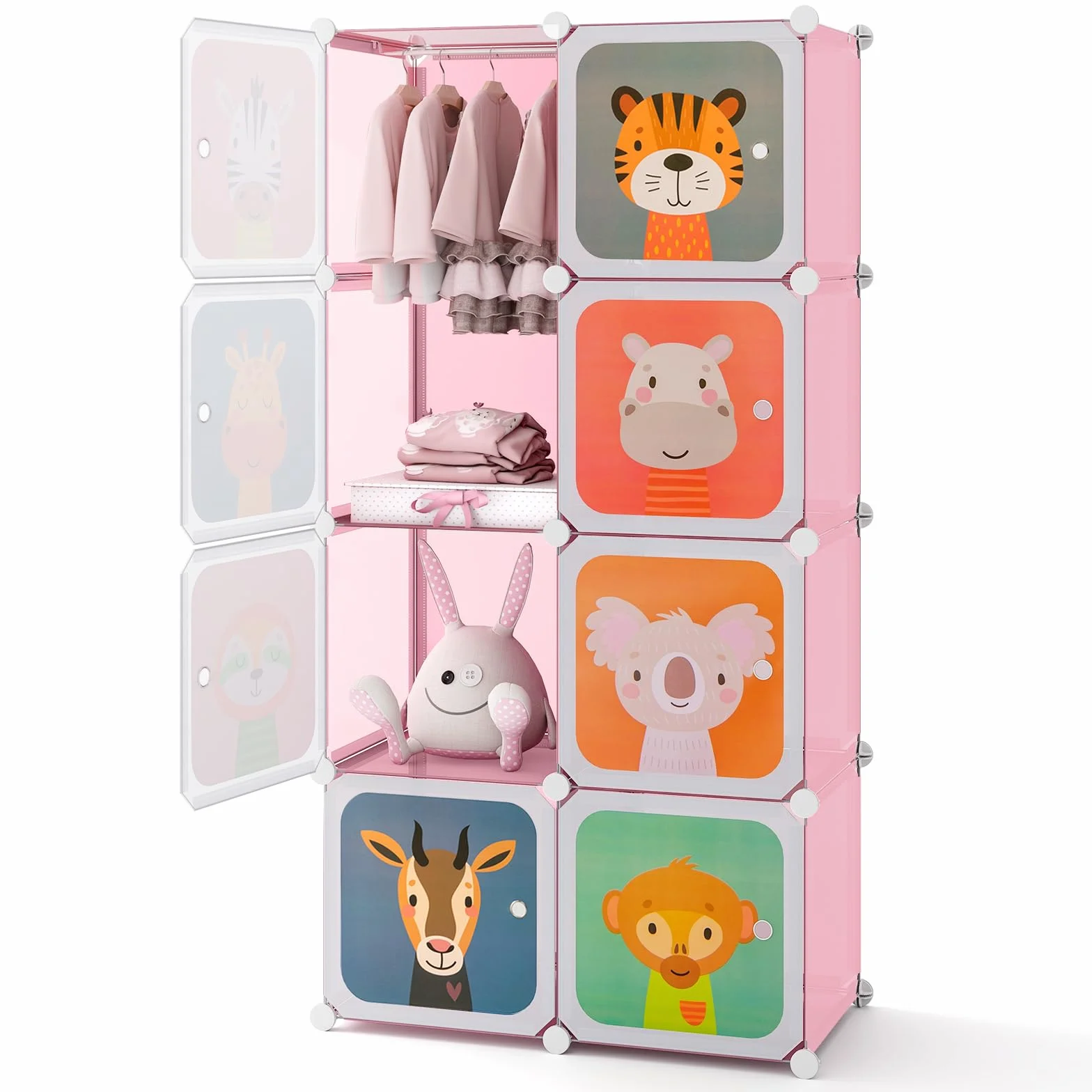 COSTWAY Armario Modular Infantil 8 Cubos Estantería Organizador Almacenamiento Juguetes 75x37x145 cm Rosa