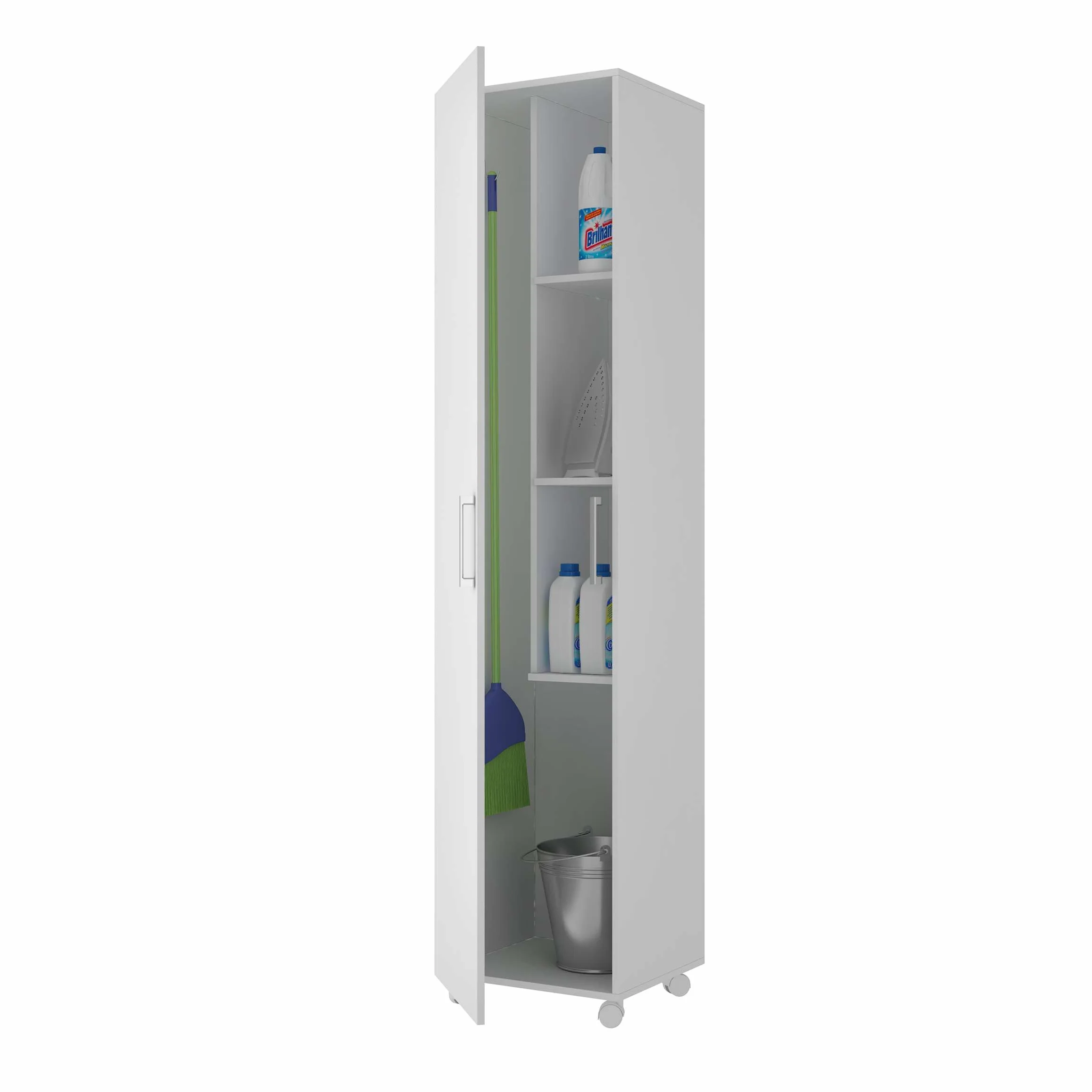 Armario Alto Multiusos Auxiliar con Ruedas 1p Color Blanco 42x183 cm